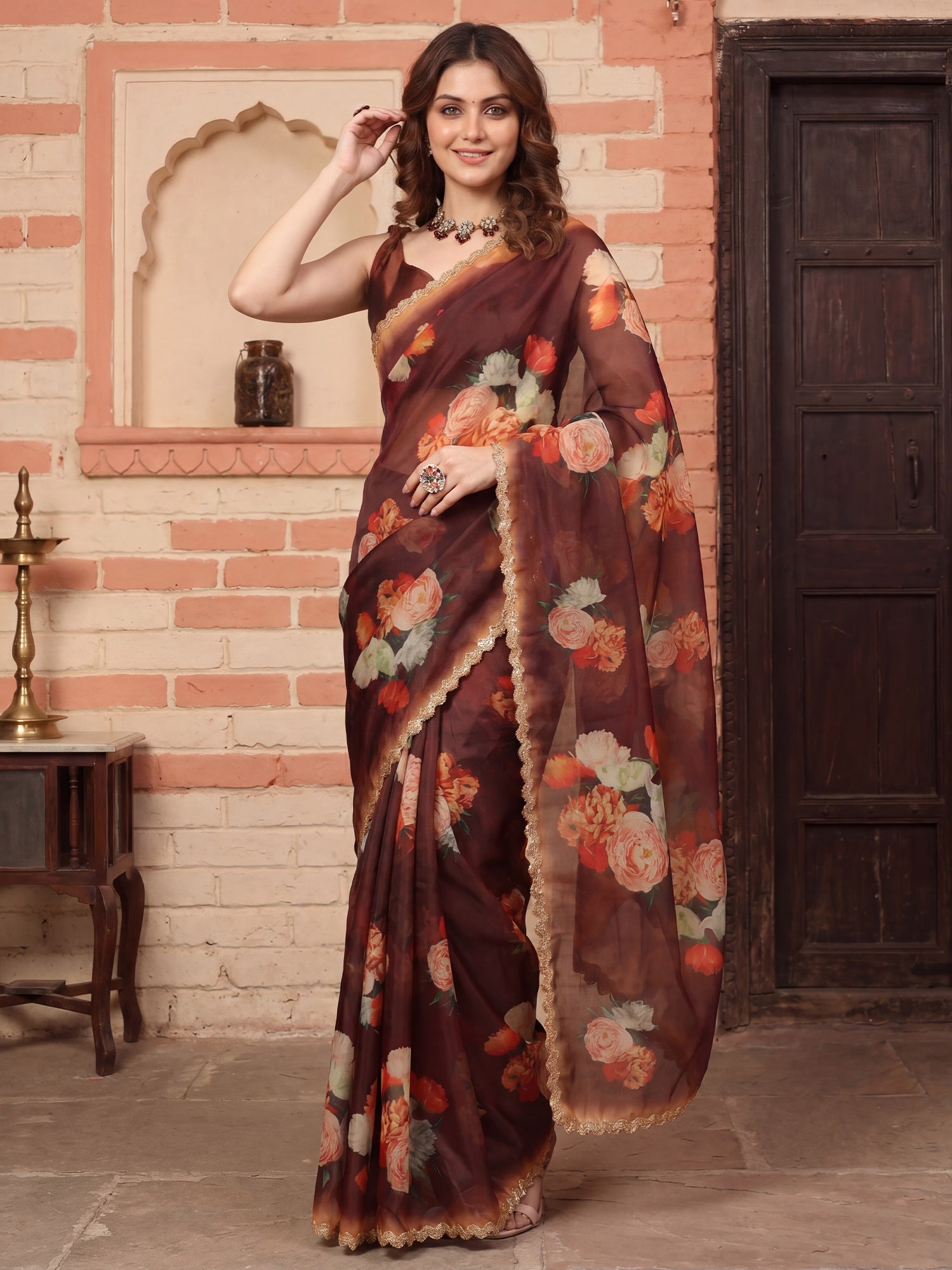 Brown Organza saree – detail view 2