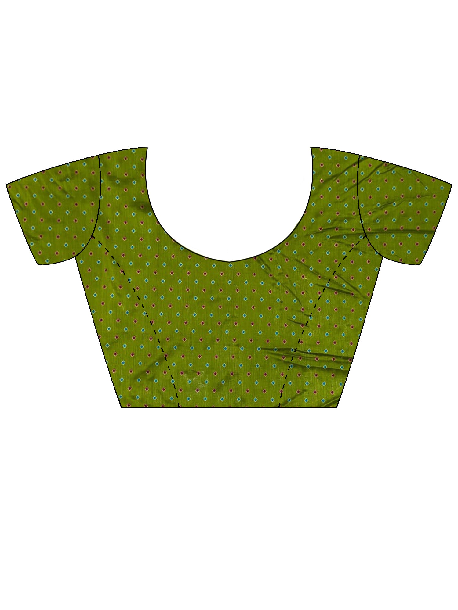 Unstitched green silk blend blouse piece with ethnic motif design