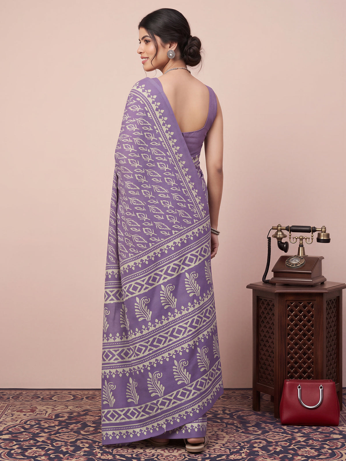 Lavender Bhagalpuri Silk saree – detail view 1