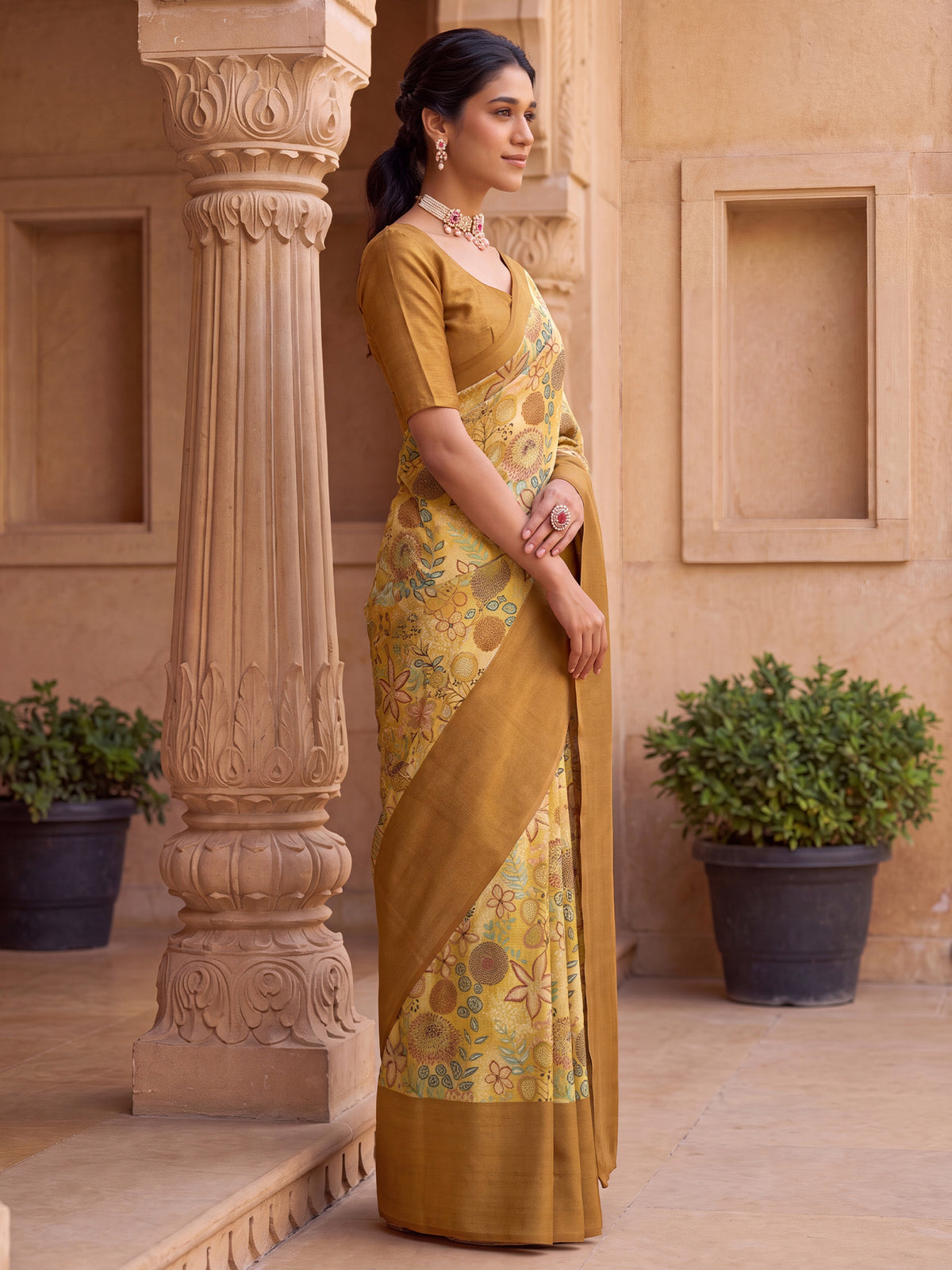 Mustard Silk Blend saree – detail view 2