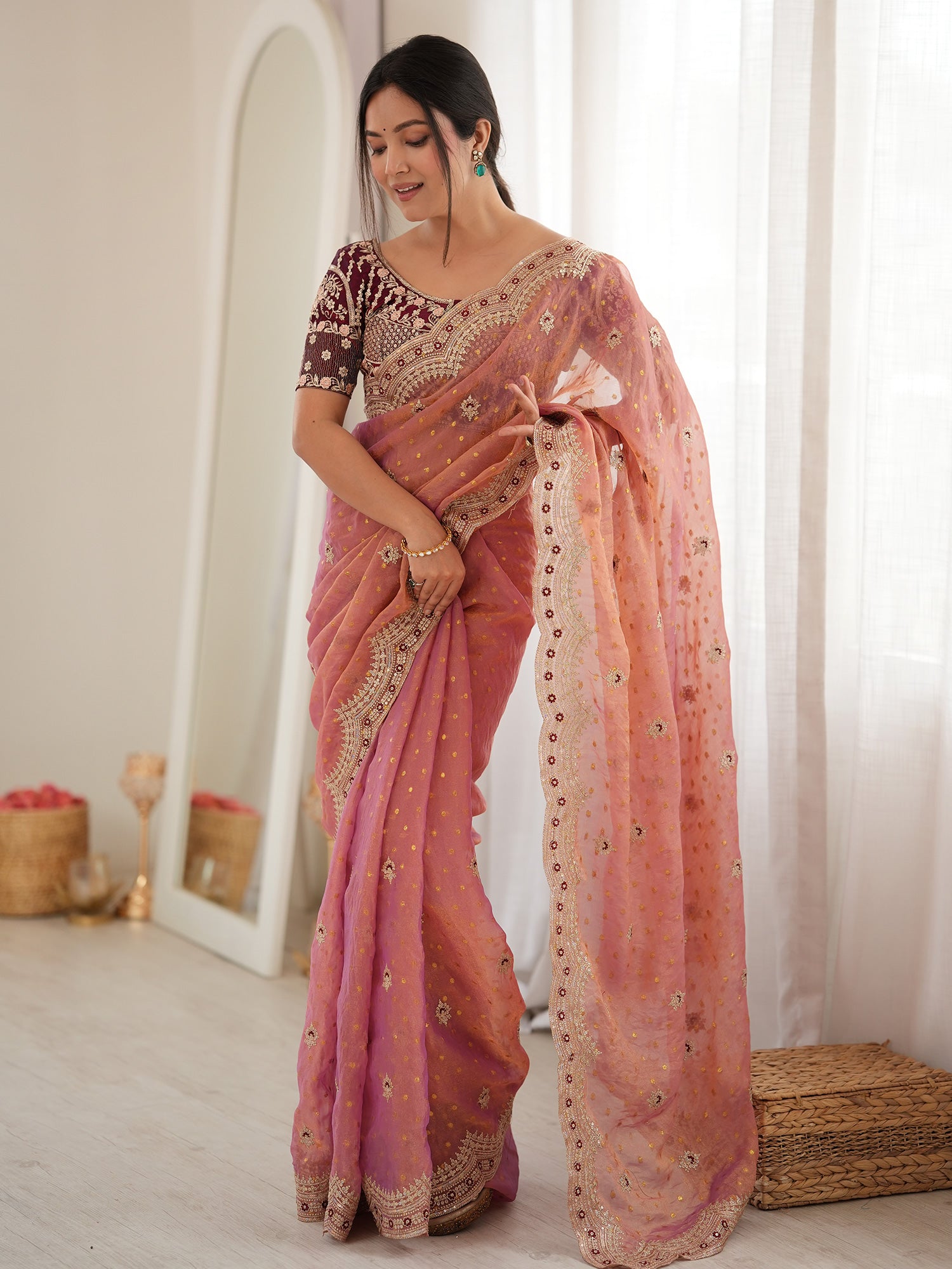 Peach Silk Blend saree – detail view 3