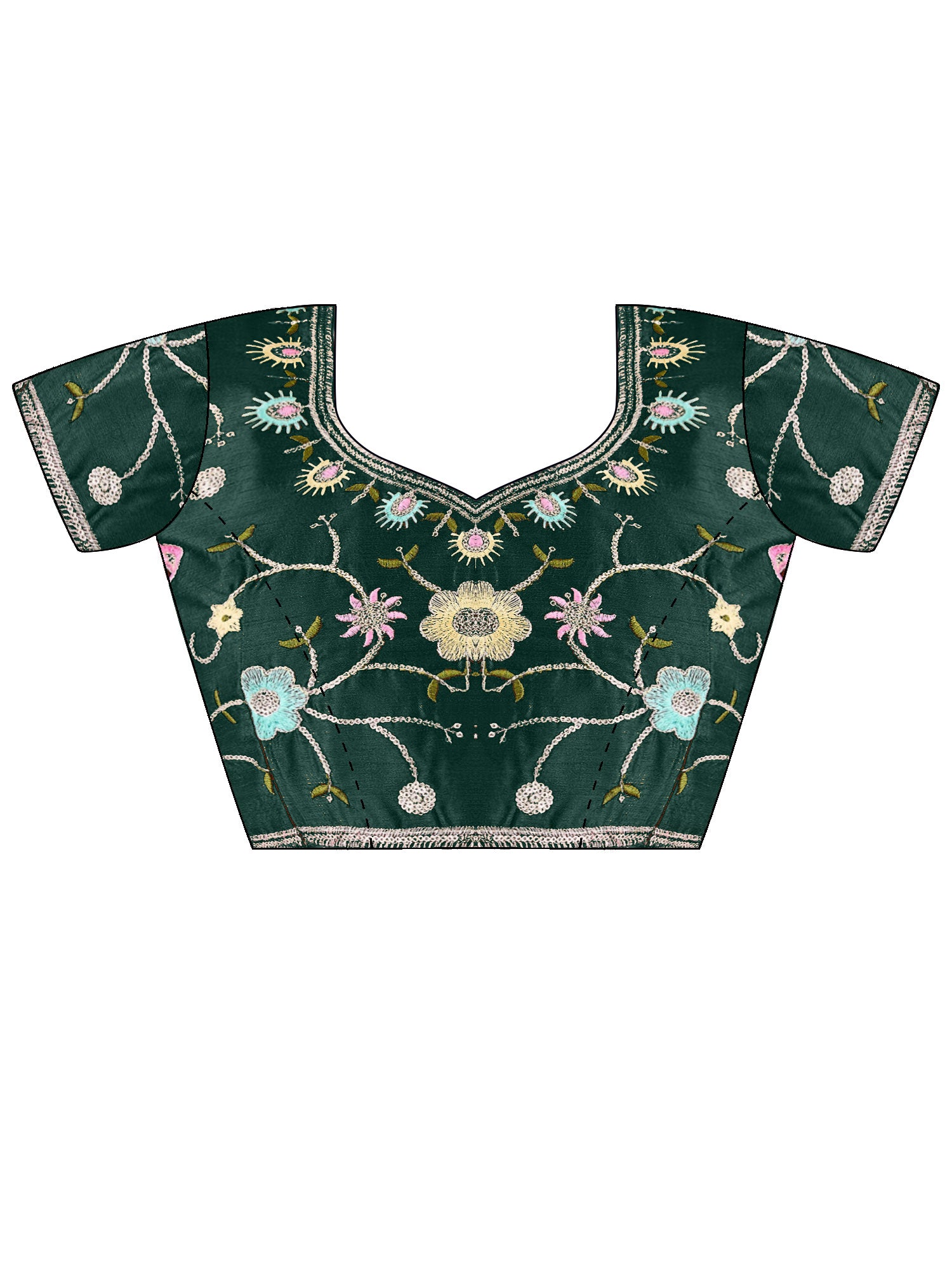 Unstitched green poly georgette blouse piece with embellished design
