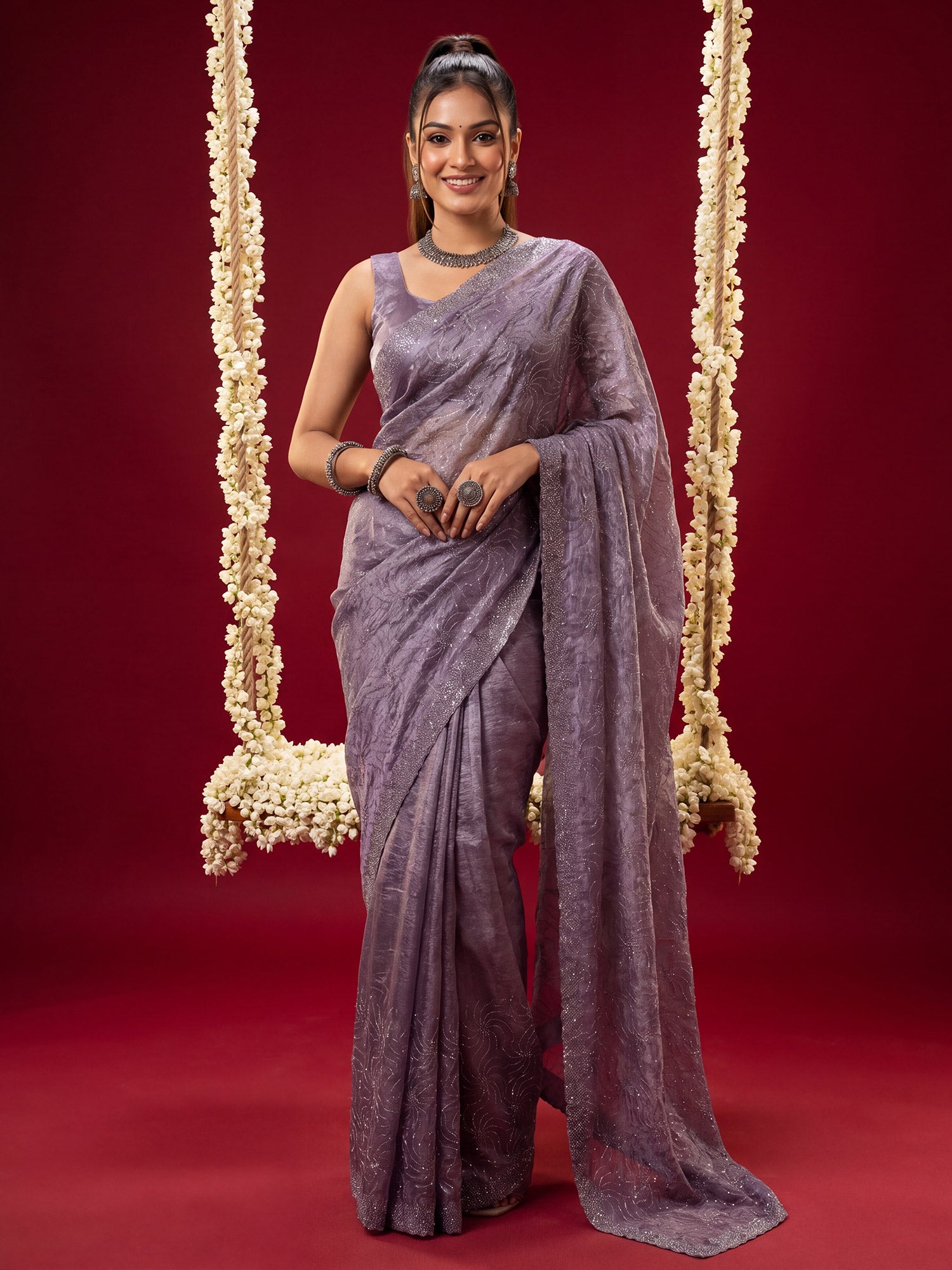 Lavender Tissue saree – detail view 3