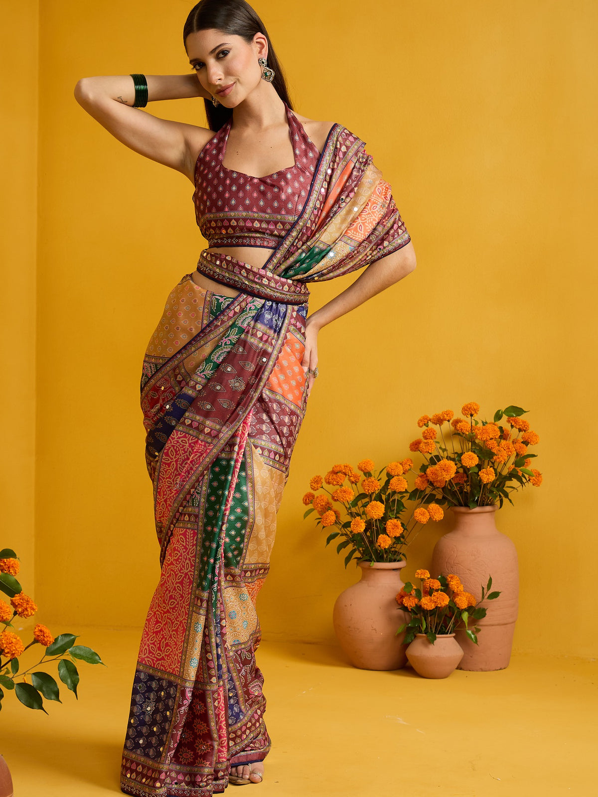Multicolored Silk Blend saree – detail view 2