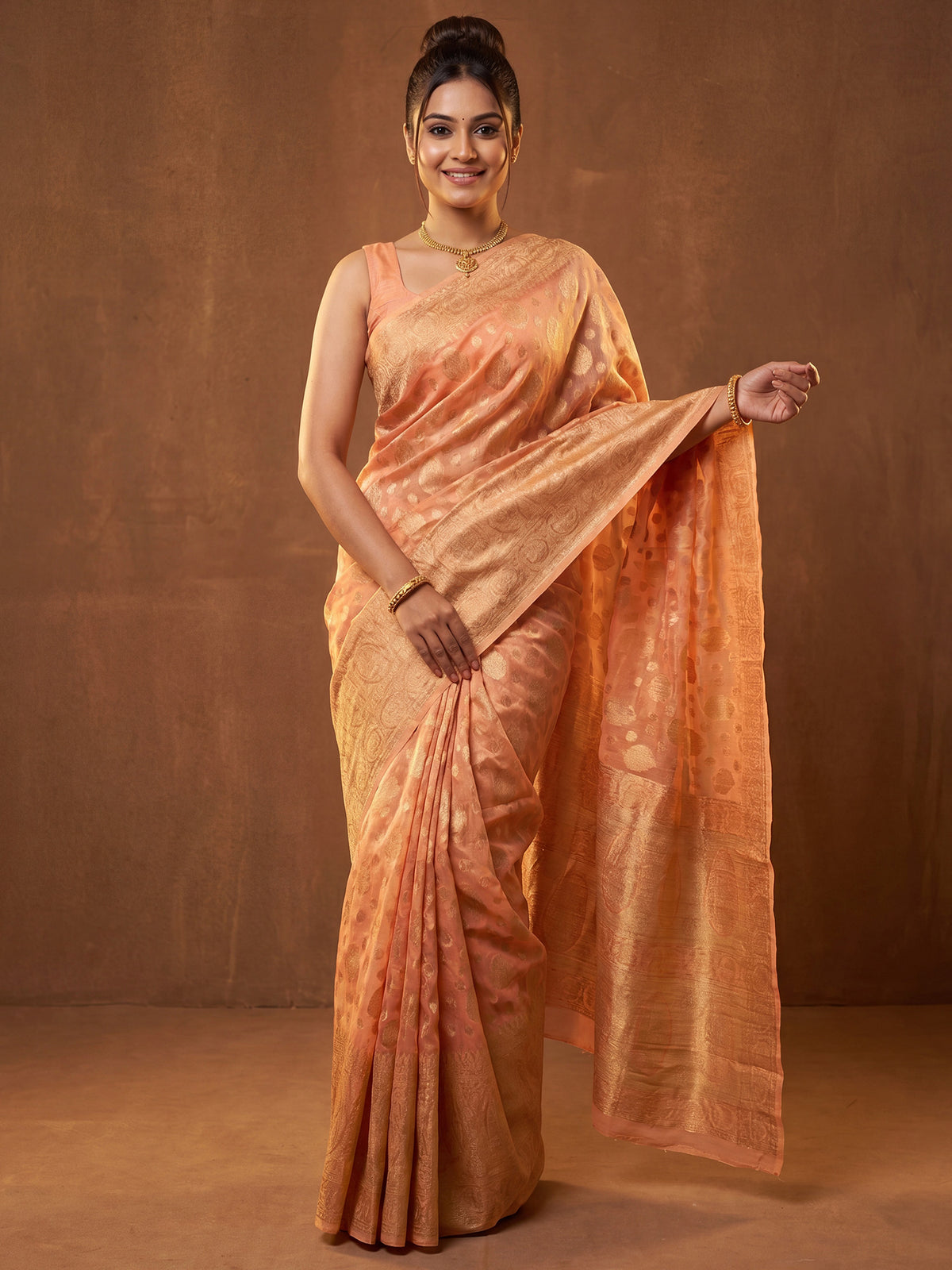 Orange Silk Blend saree – detail view 3