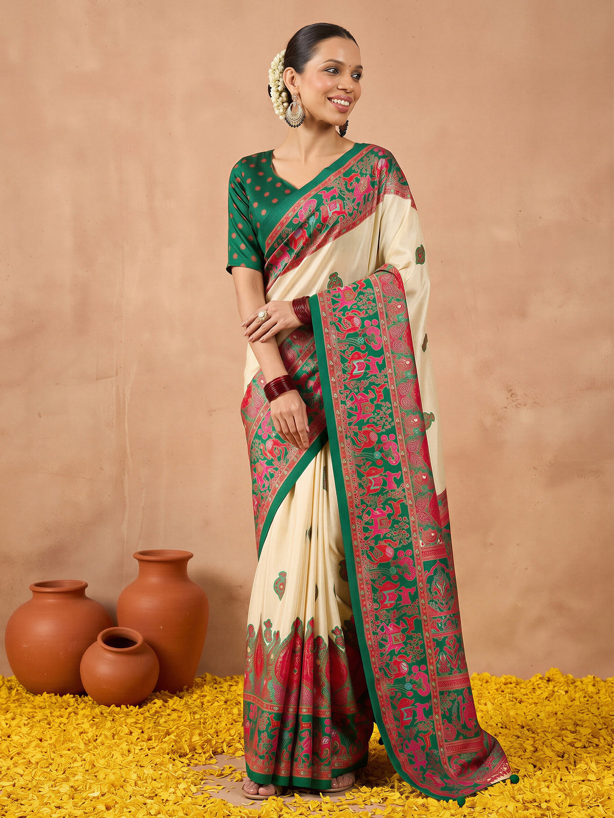 Dark Green Silk Blend saree – detail view 3