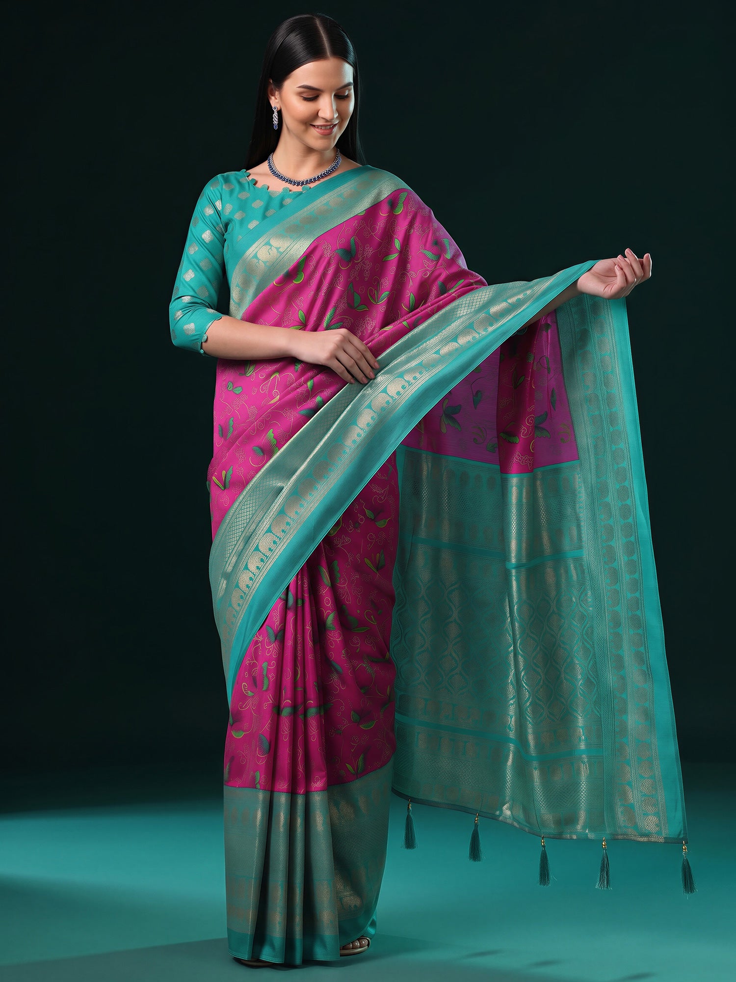 Magenta Cotton Blend saree – detail view 3