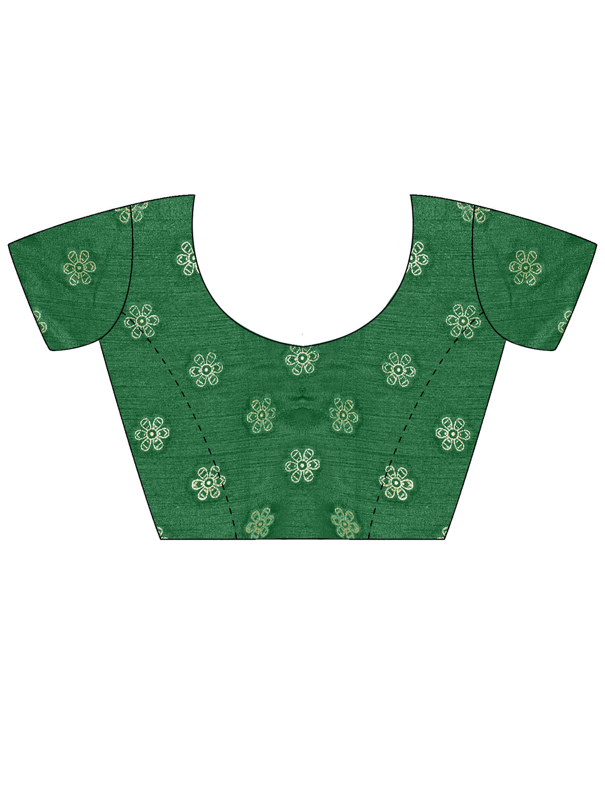 Unstitched green cotton blend blouse piece with foil design