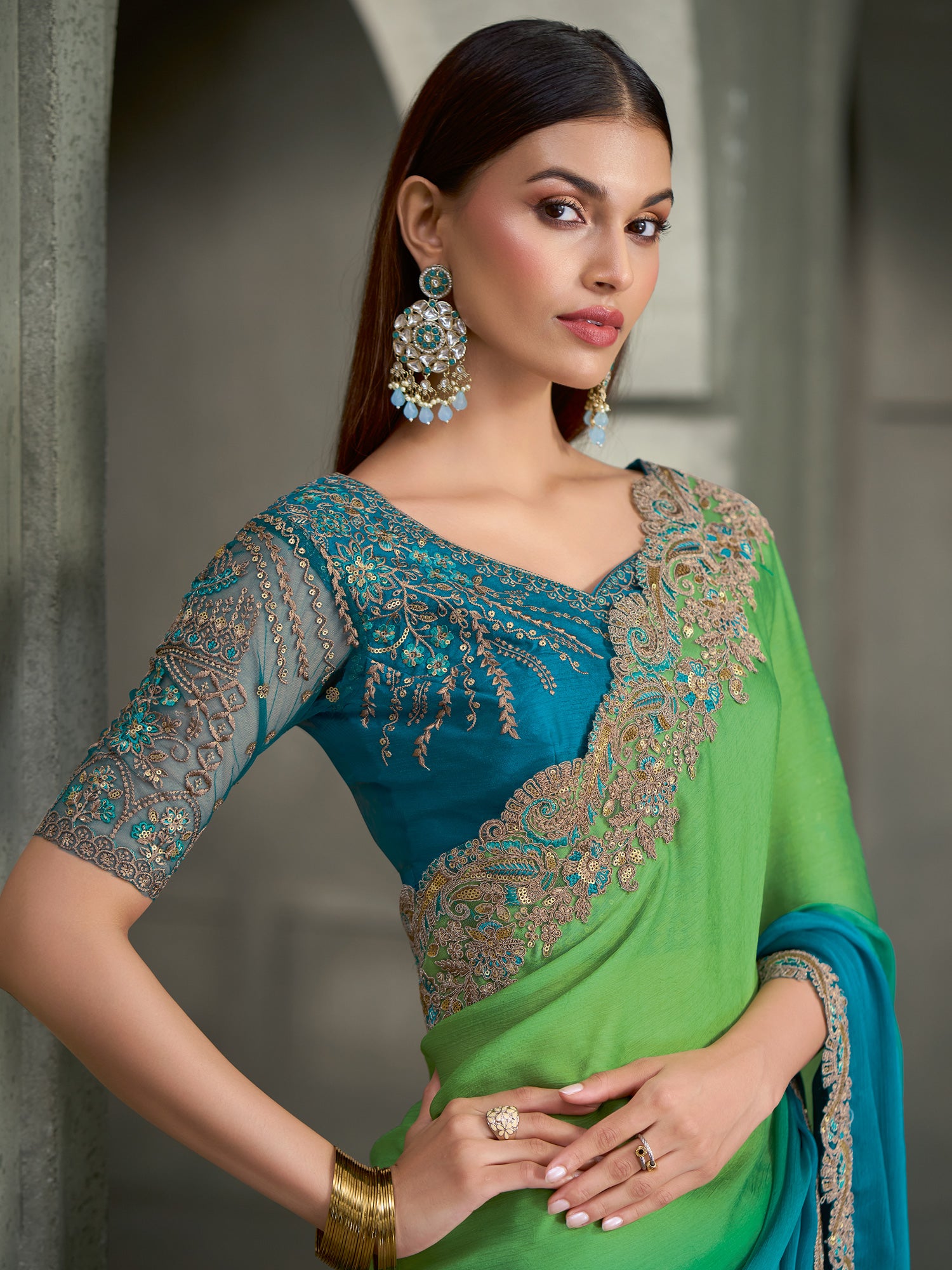 Light Green Chiffon saree – detail view 1