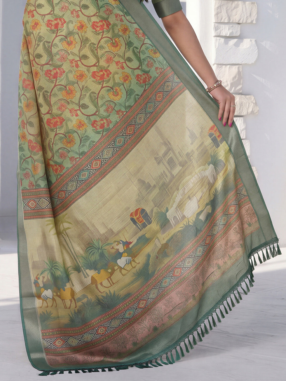 Light Green Cotton Silk saree – detail view 5