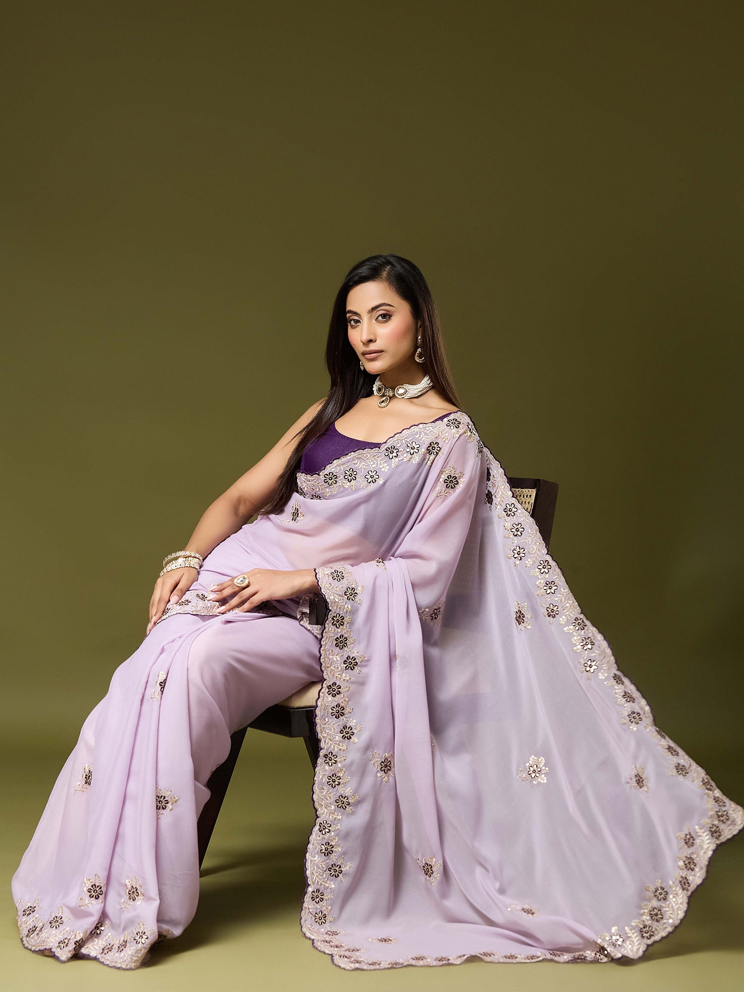 Lavender Georgette saree – detail view 2