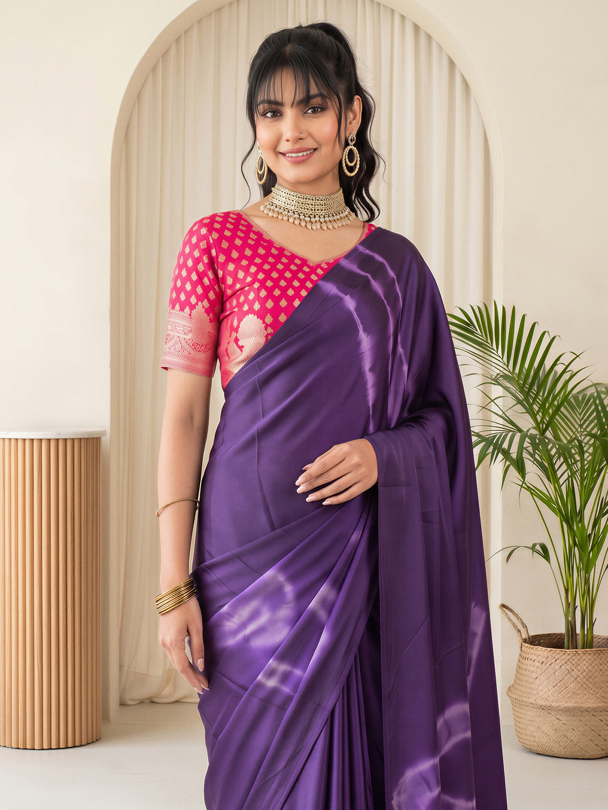Purple Satin Silk saree – detail view 4