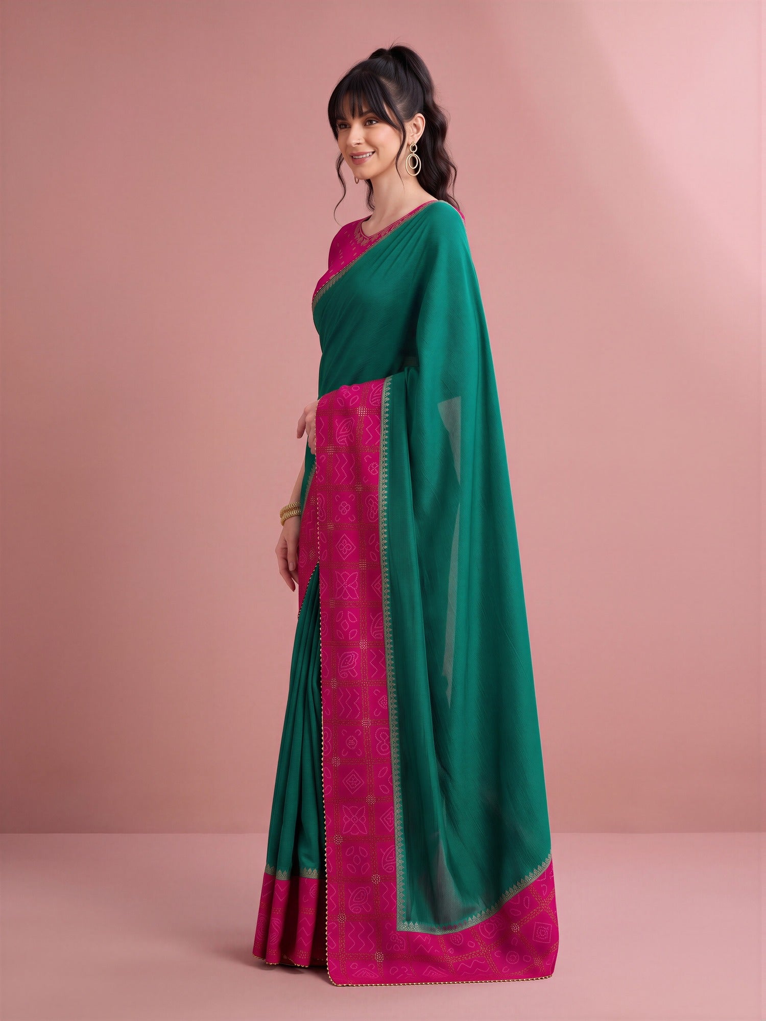 Teal Green Vichitra Silk saree – detail view 2