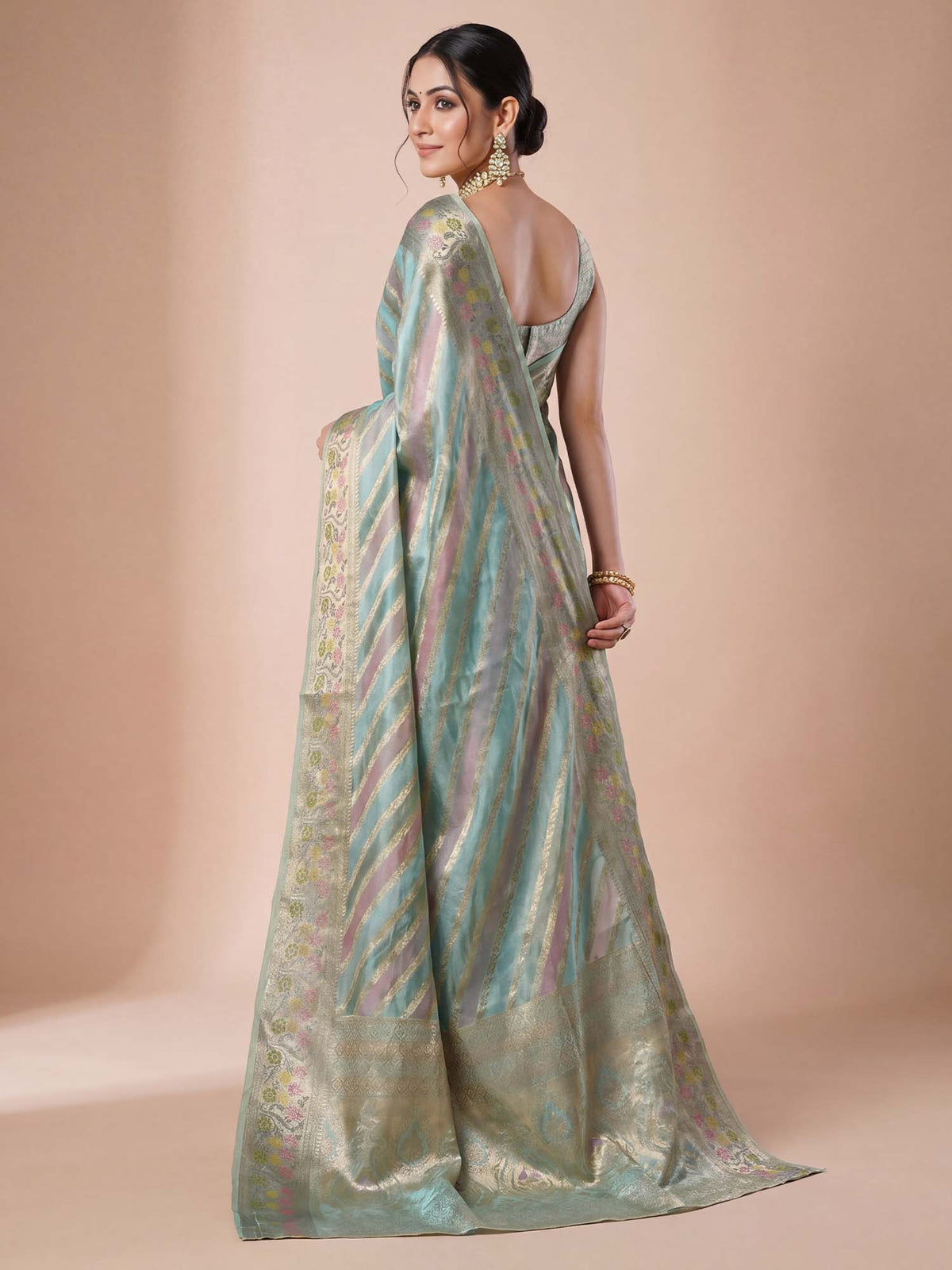 Light Blue Organza saree – detail view 1