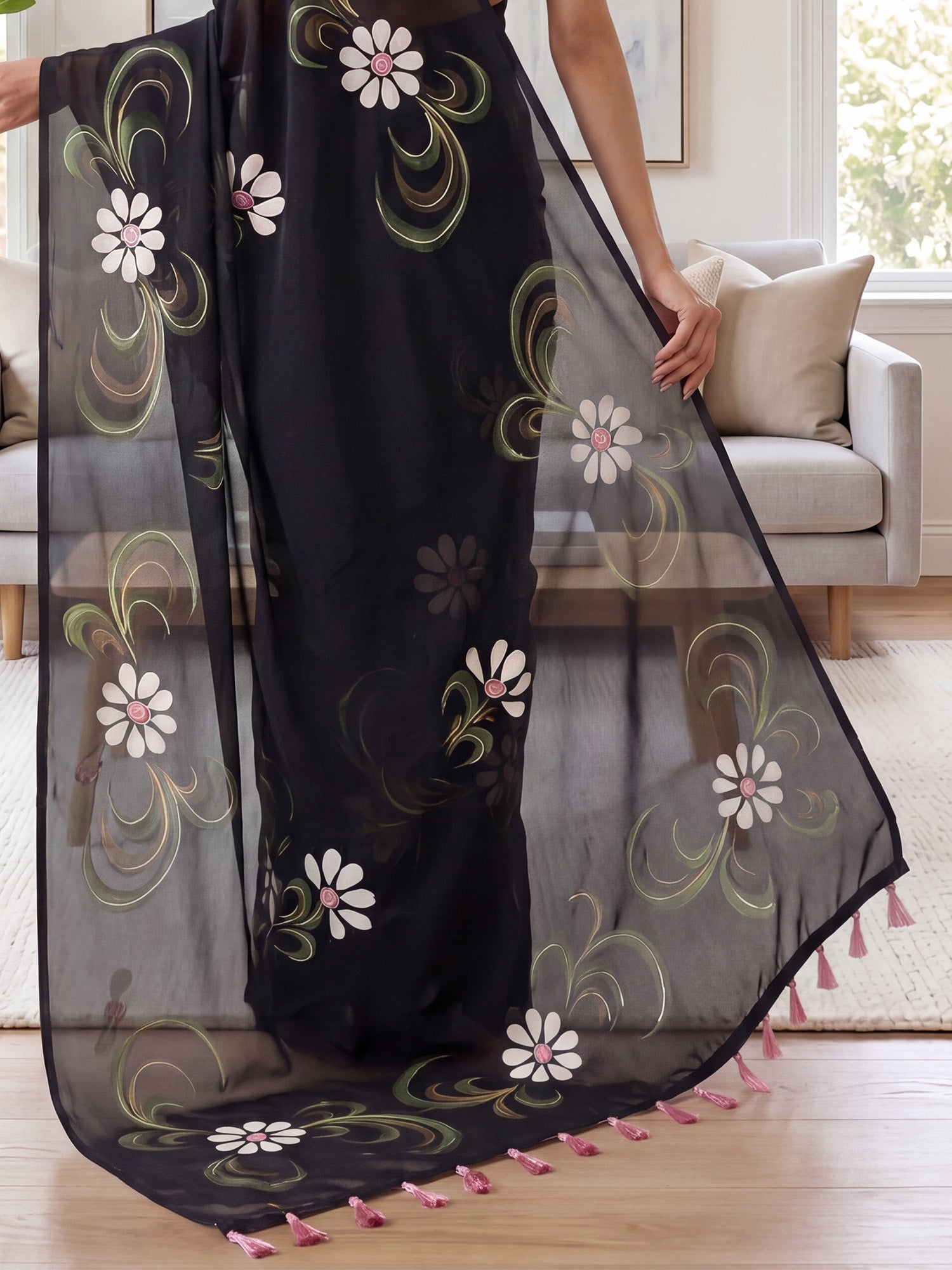 Black Georgette saree – detail view 5
