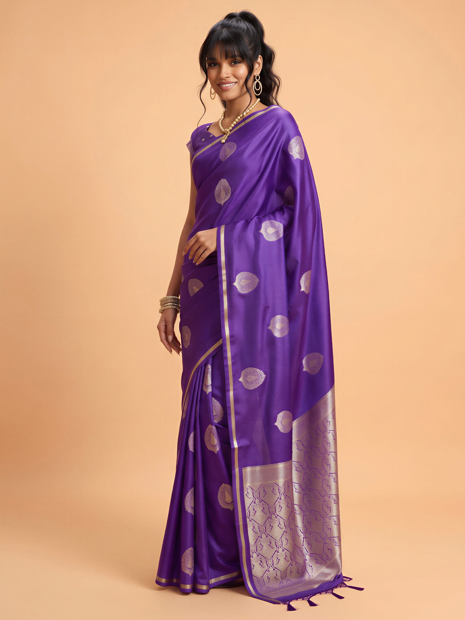 Purple Satin Silk saree – detail view 2