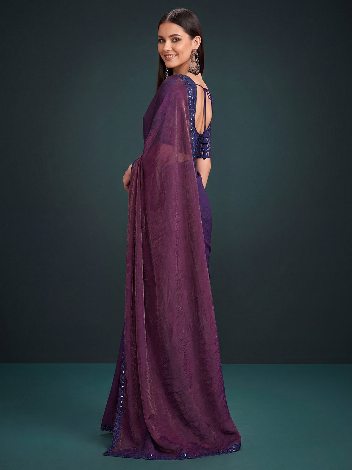 Wine Georgette saree – detail view 1