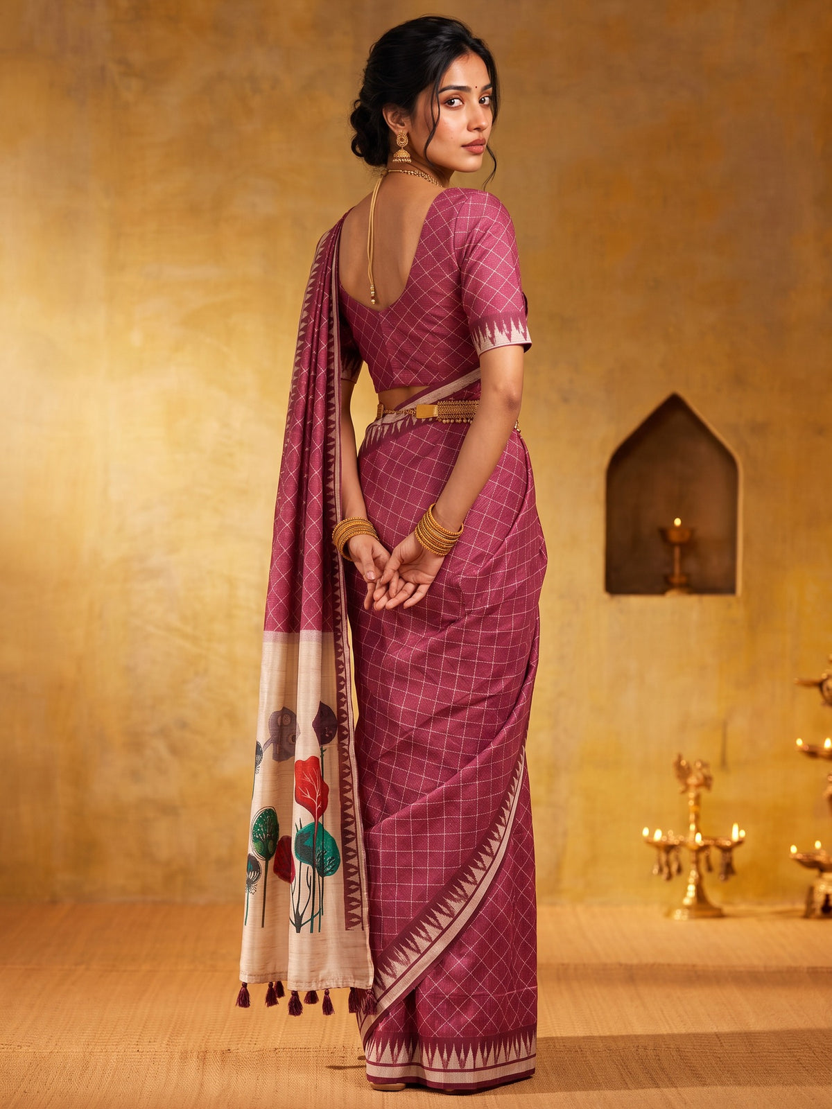 Mauve soft silk saree view 1