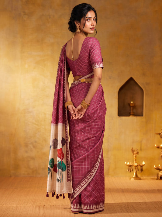 Mauve soft silk saree view 1
