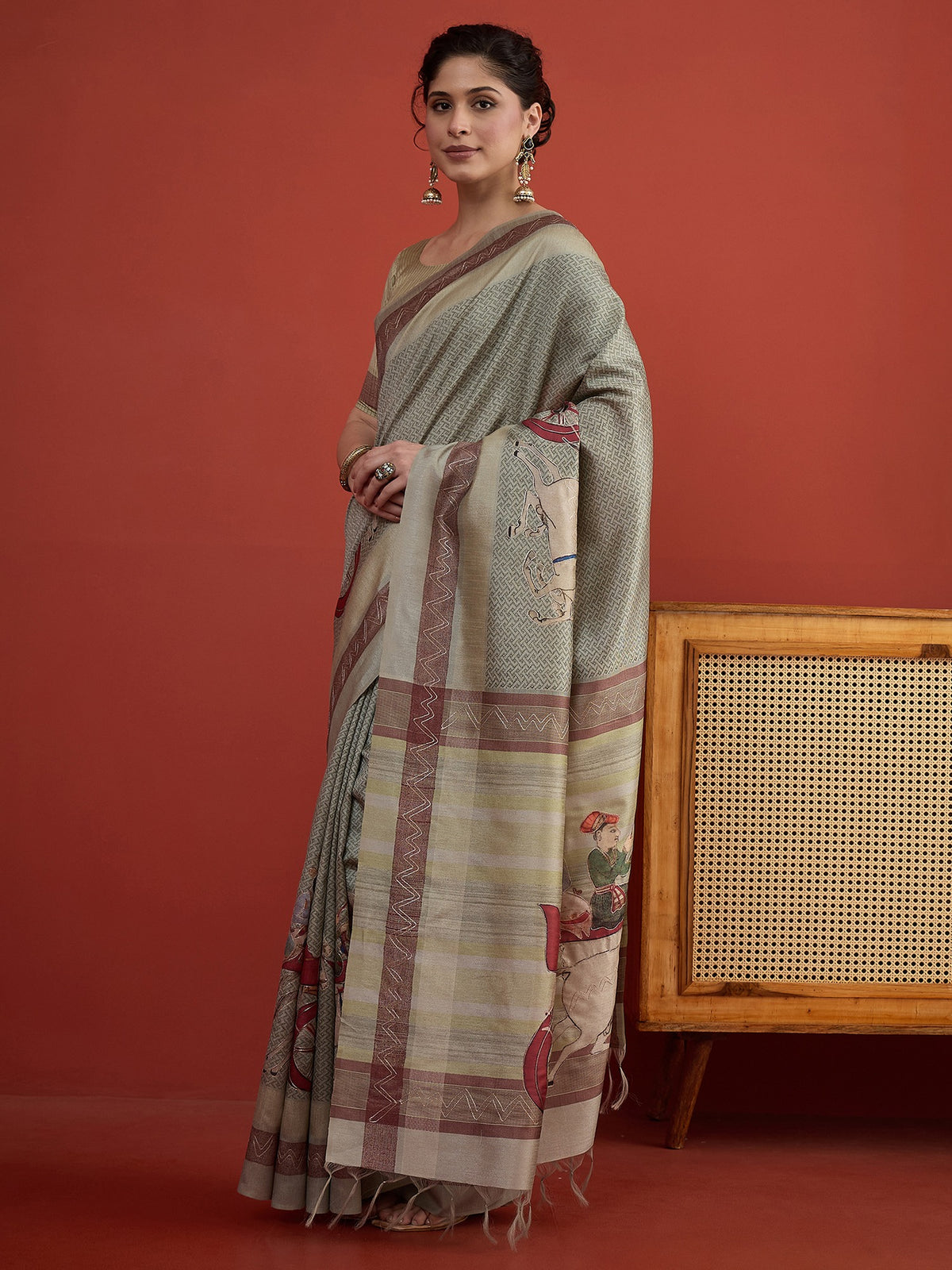 Sea Green art silk saree view 4