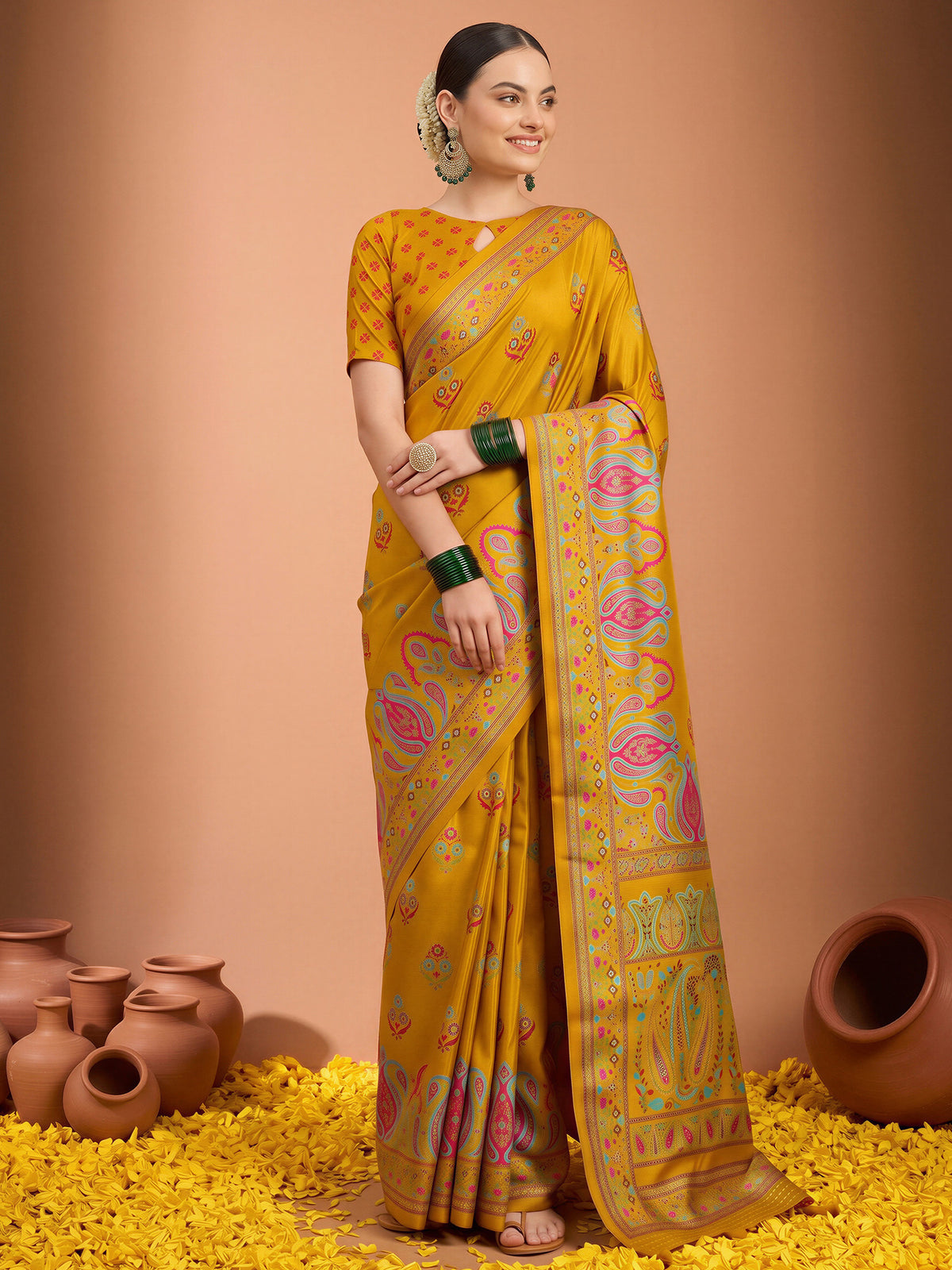 Mustard Silk Blend saree – detail view 2