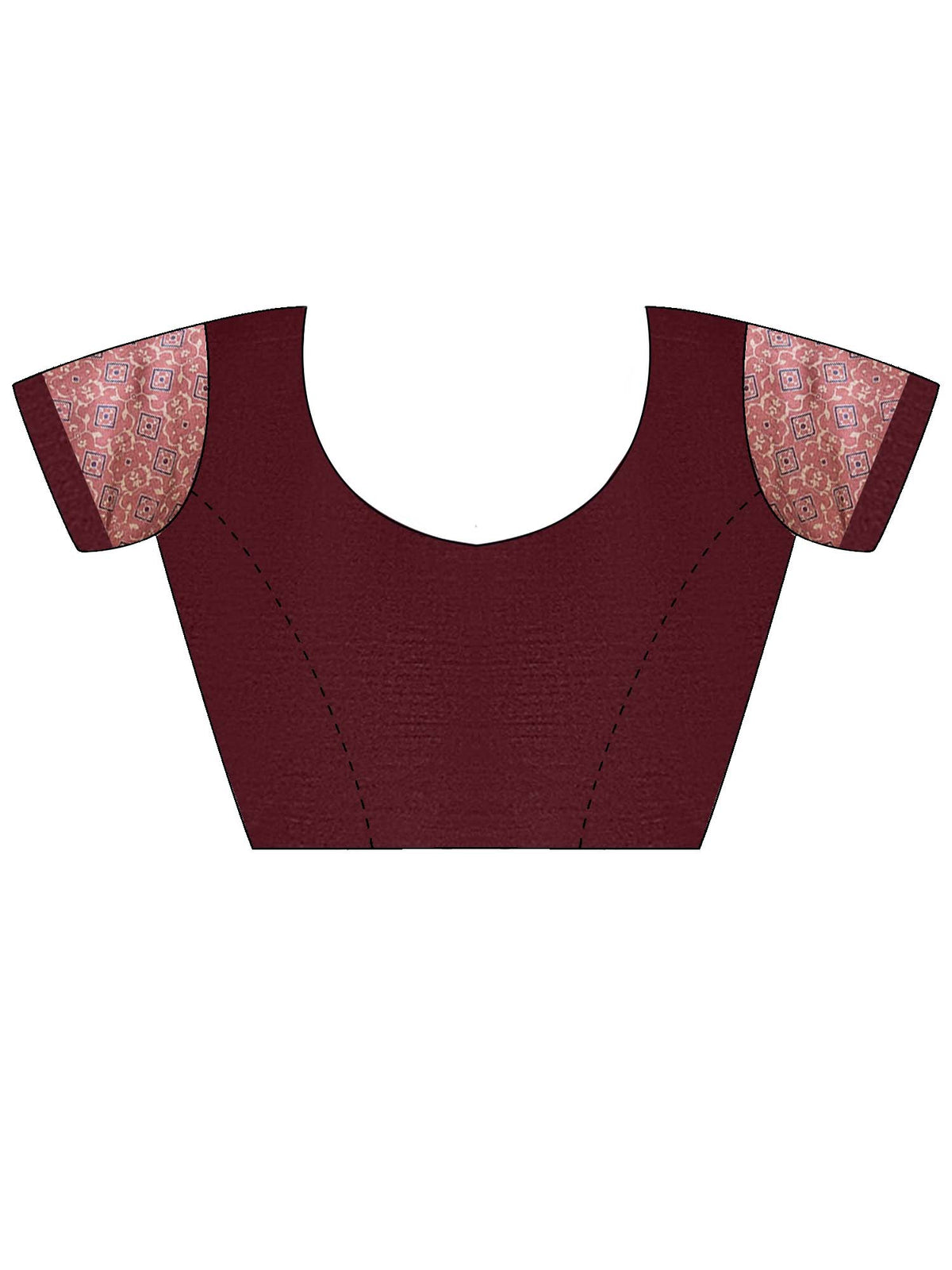 Unstitched maroon silk blend blouse piece with ethnic motif design