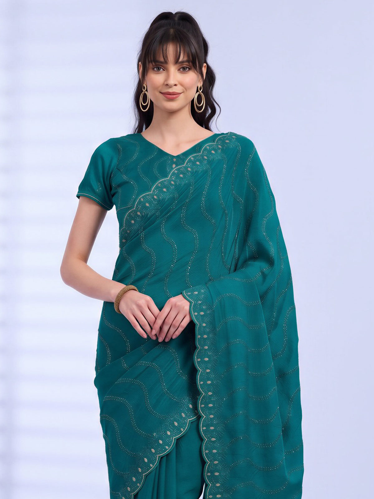 Teal Green Tissue saree – detail view 3