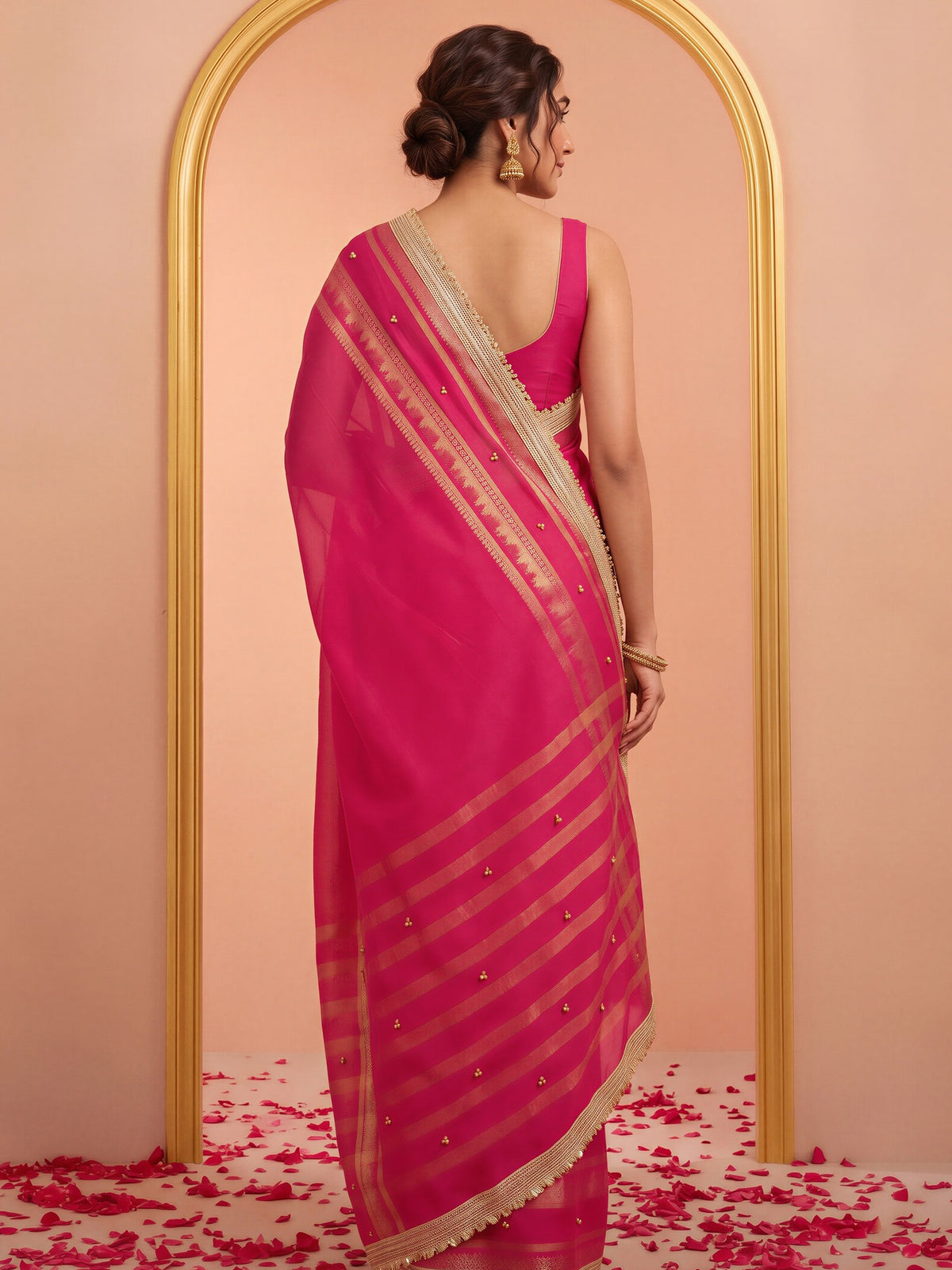 Pink soft silk saree view 1