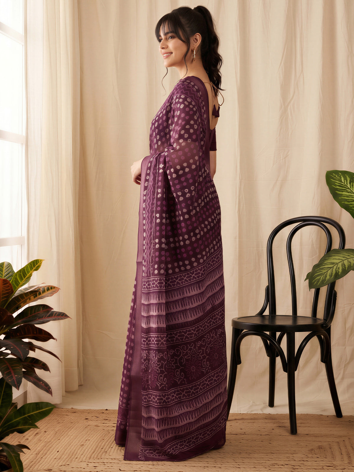 Purple Cotton Linen saree – detail view 2