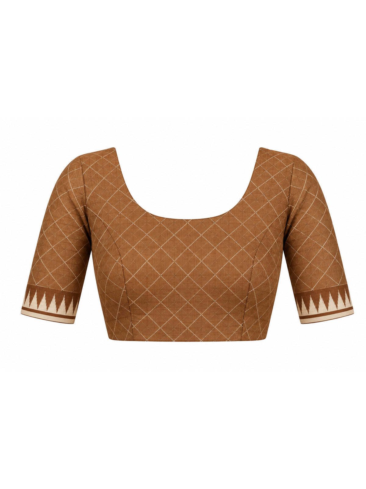 Unstitched light brown soft silk blouse piece with geometric design