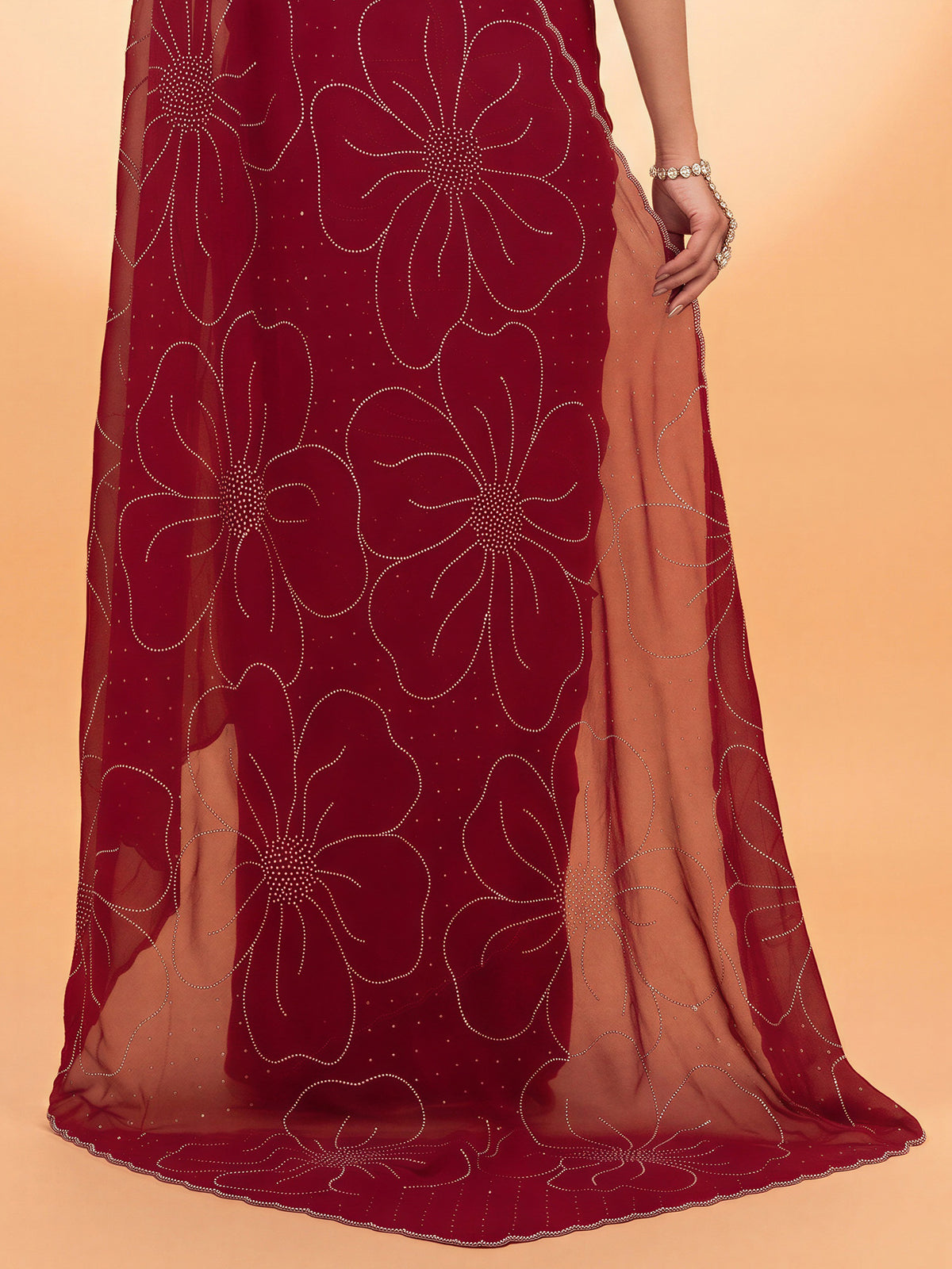 Pink Satin Silk saree – detail view 5