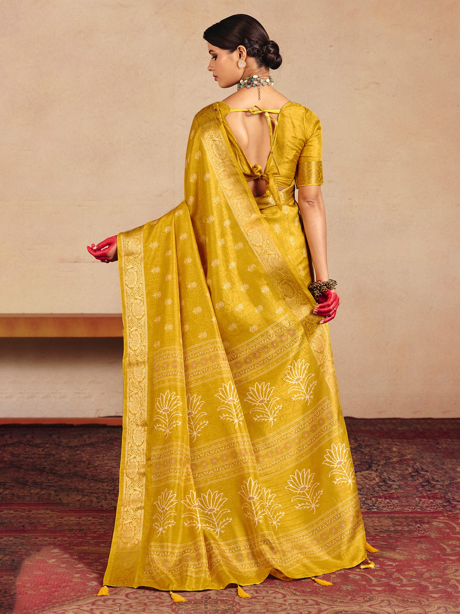 Yellow Tussar Silk saree – detail view 2