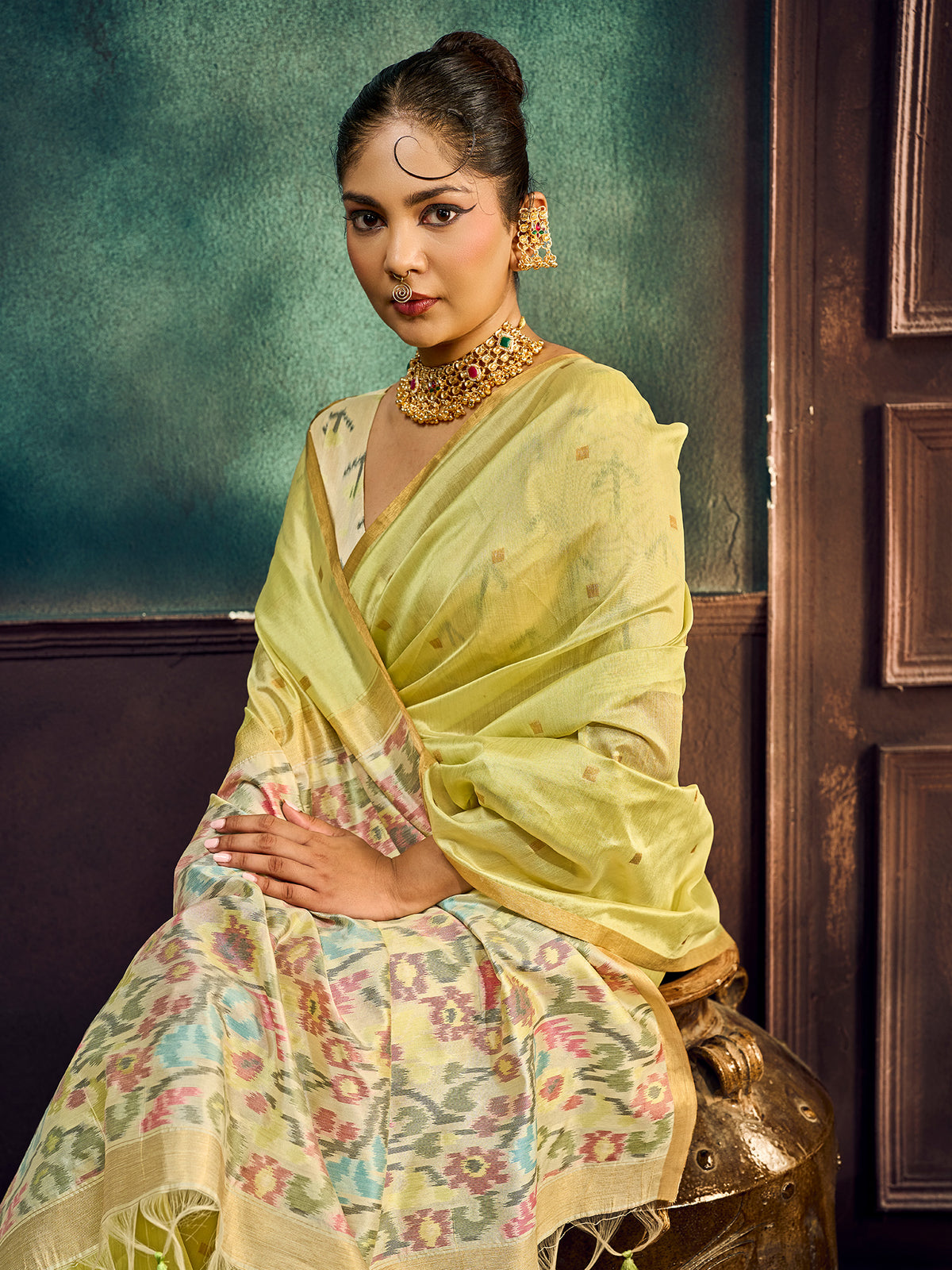Light Green Cotton Silk saree – detail view 3