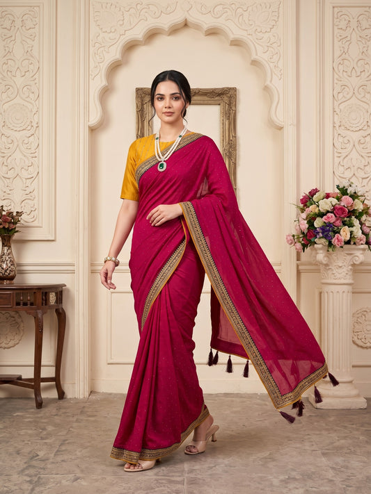 Pink Vichitra Silk saree – detail view 1