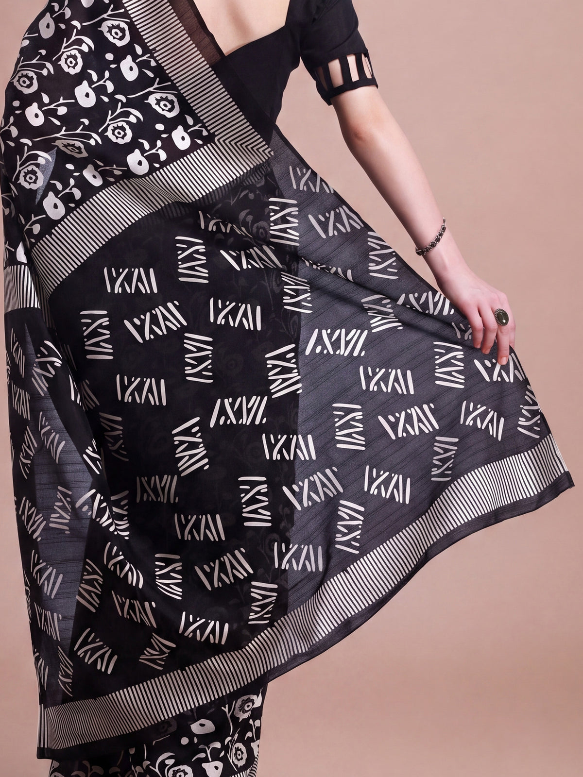 Black Bhagalpuri Silk saree – detail view 5