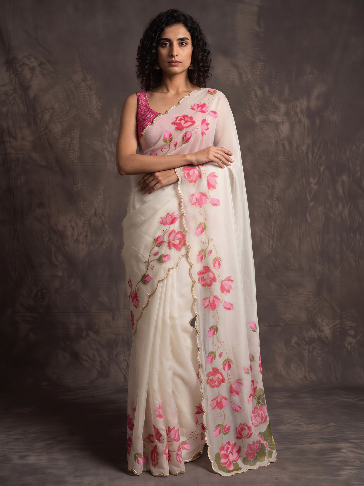 Off White satin saree view 3