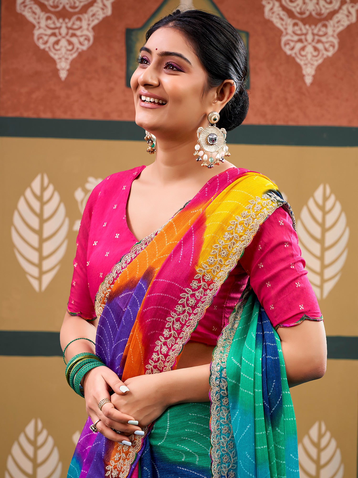 Multicolored Chiffon saree – detail view 2
