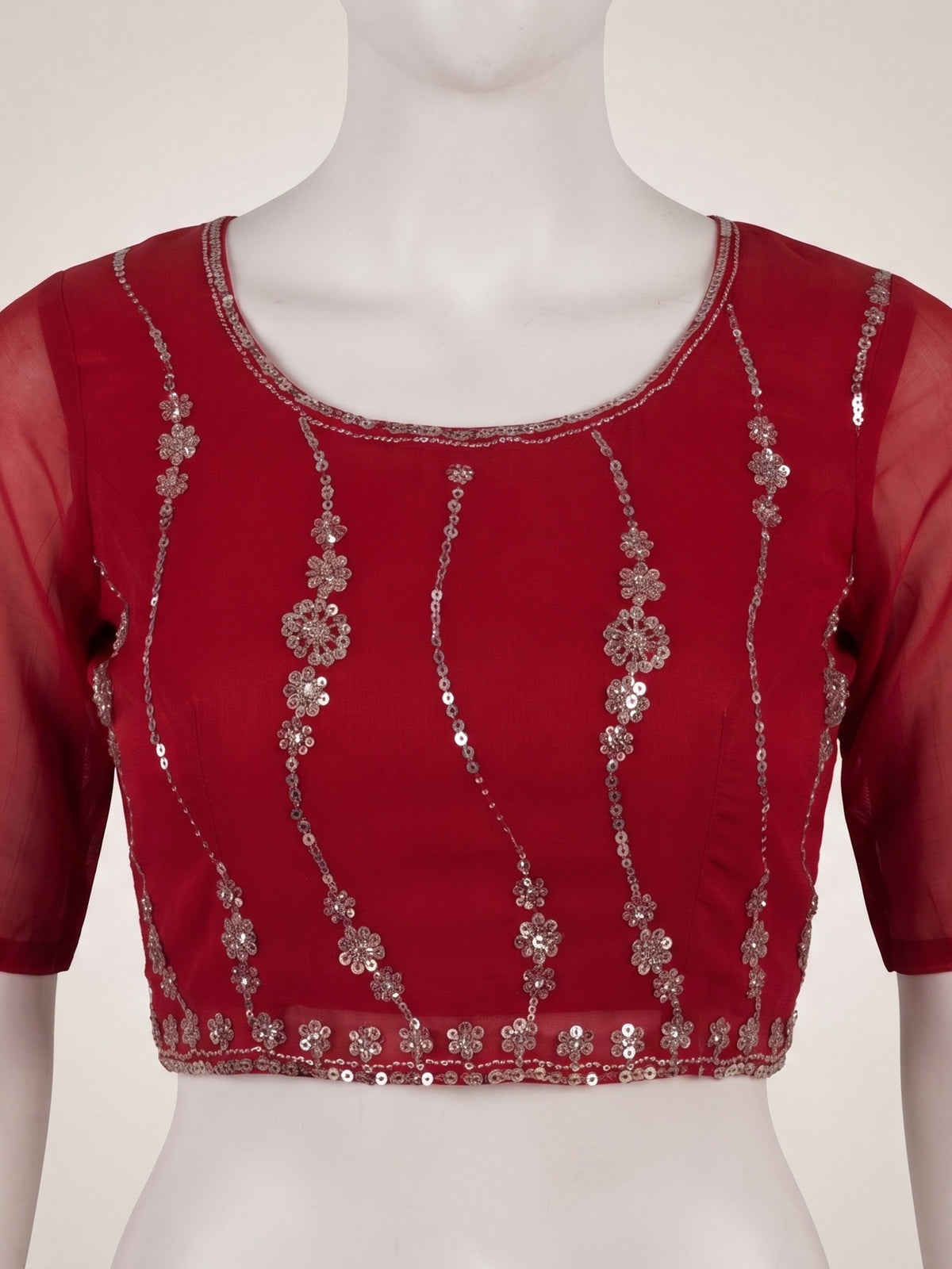 Red Satin saree – detail view 1