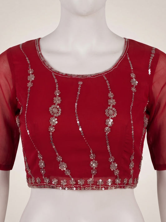 Red Satin saree – detail view 1
