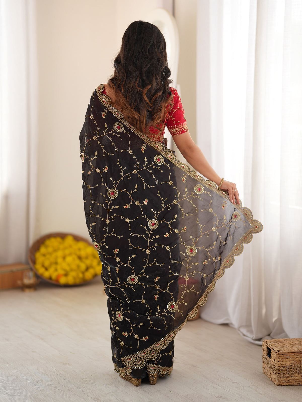 Black organza saree view 4
