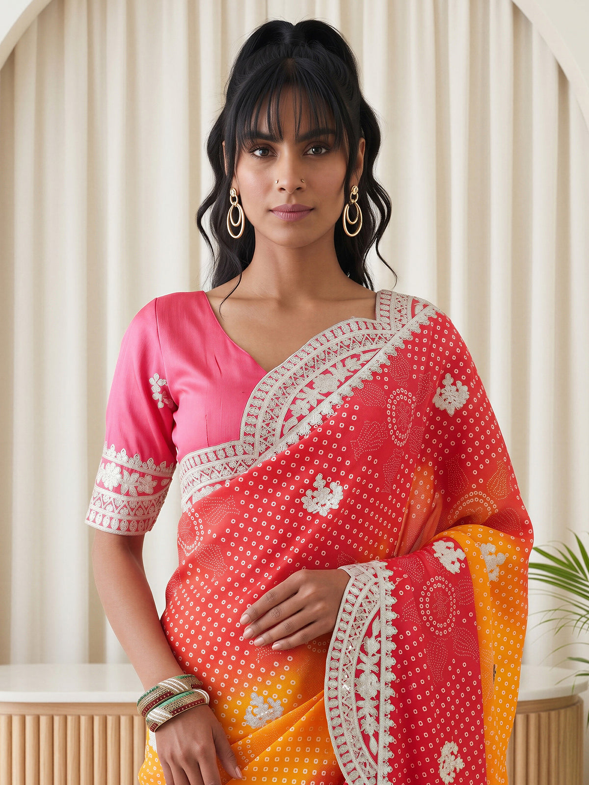 Red Chinnon saree – detail view 4