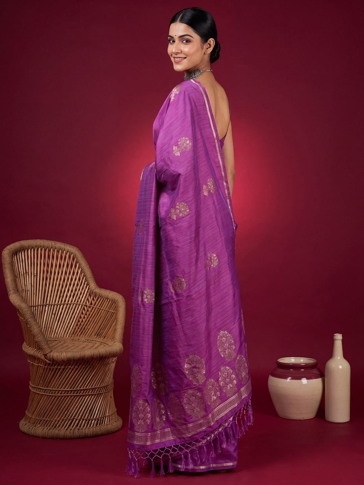 Violet Satin Silk saree – detail view 1