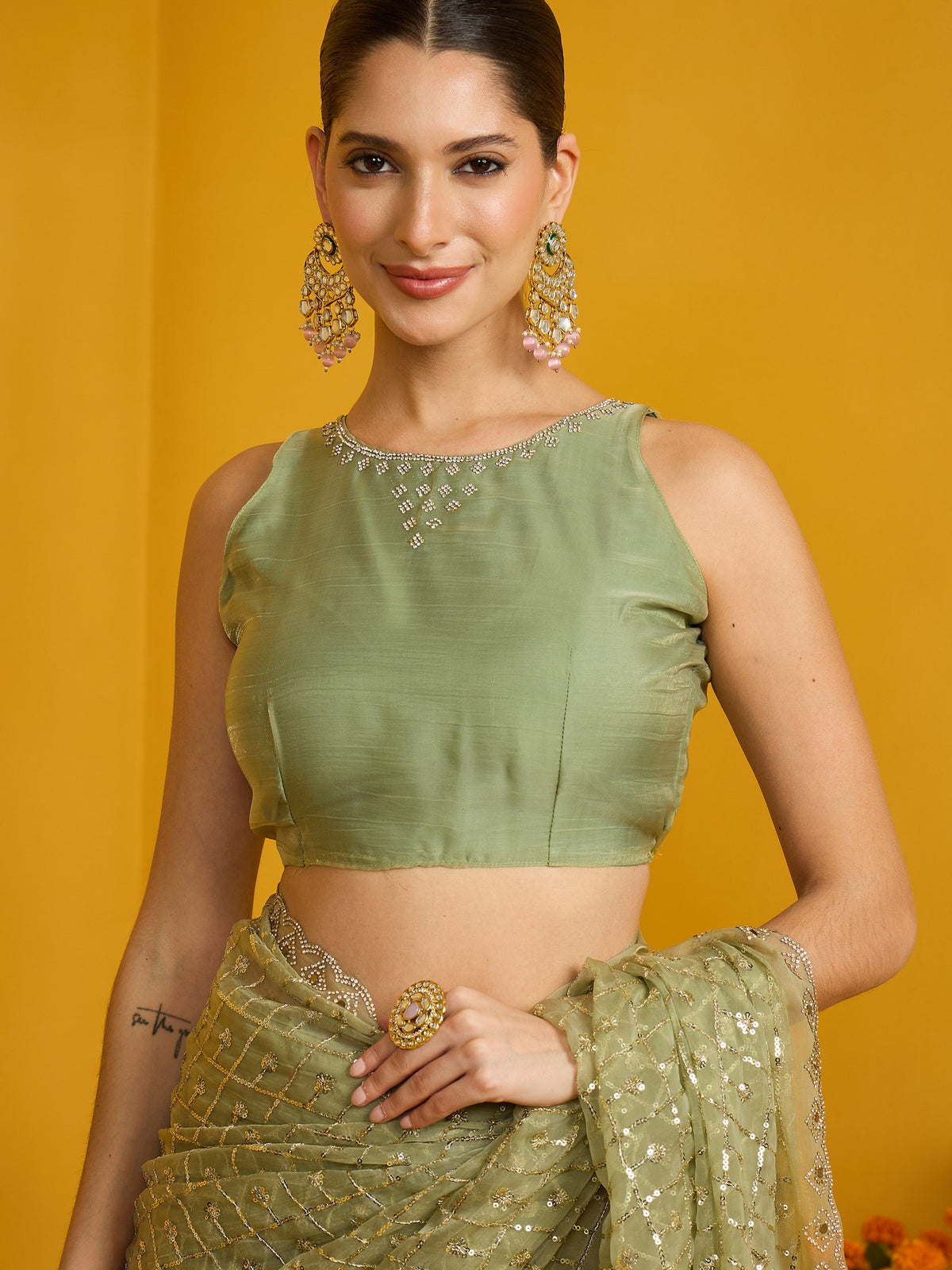 Mint Green Soft Silk saree – detail view 5