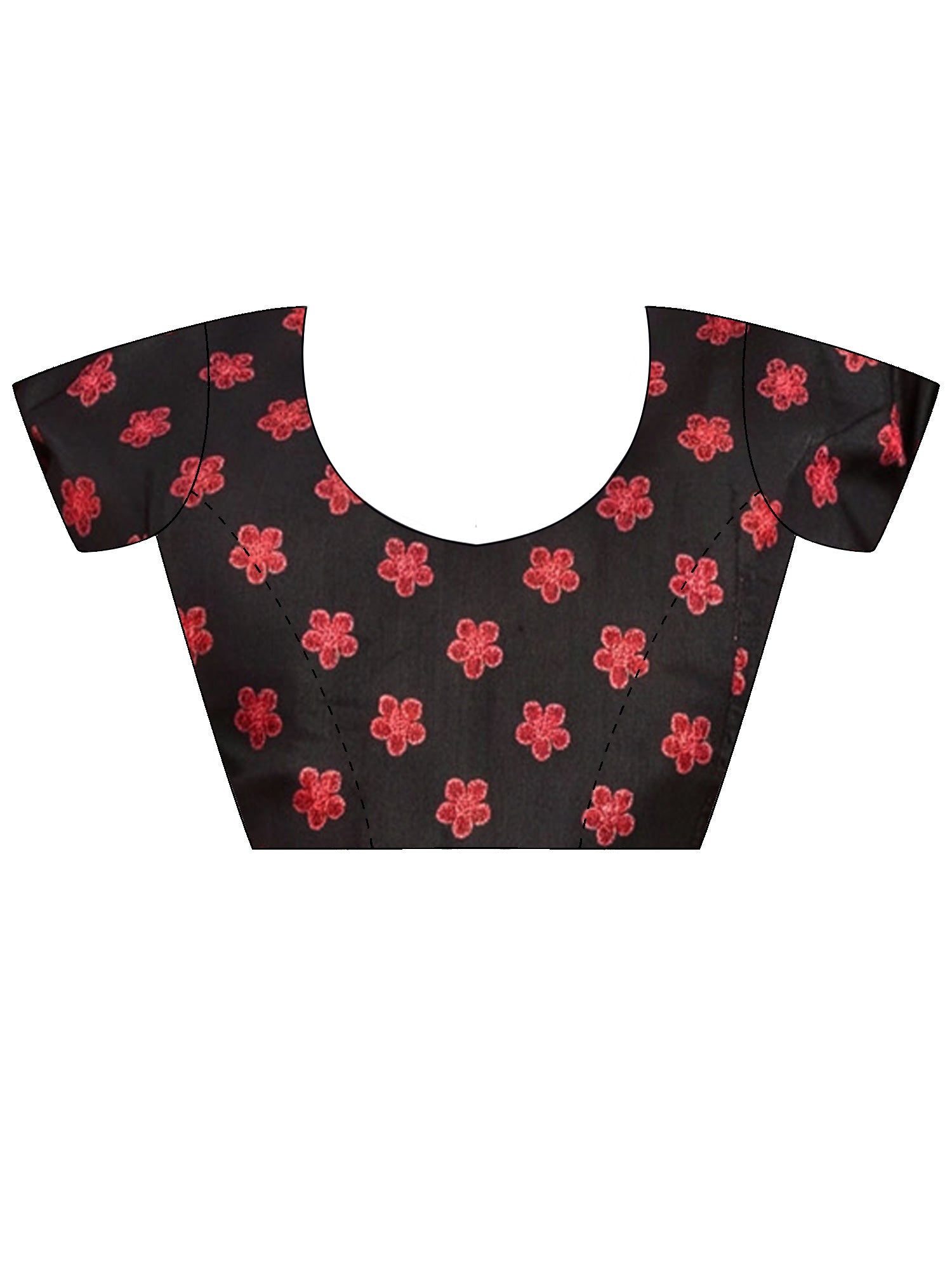 Unstitched black silk blend blouse piece with ethnic motif design