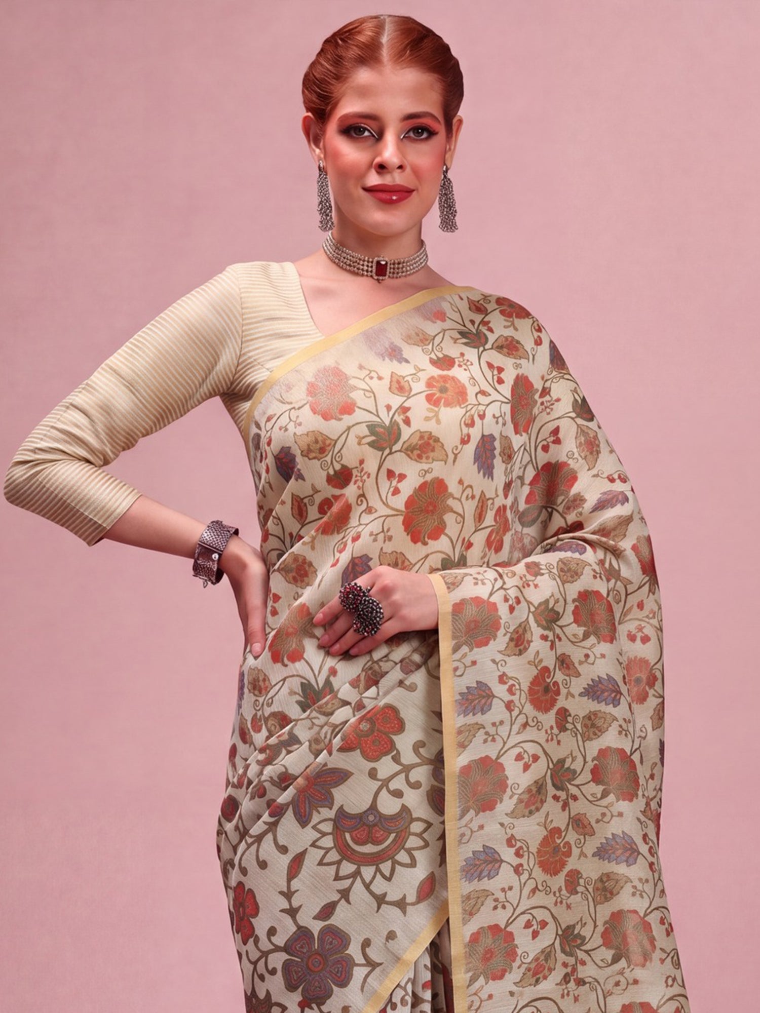 Beige Tissue saree – detail view 3