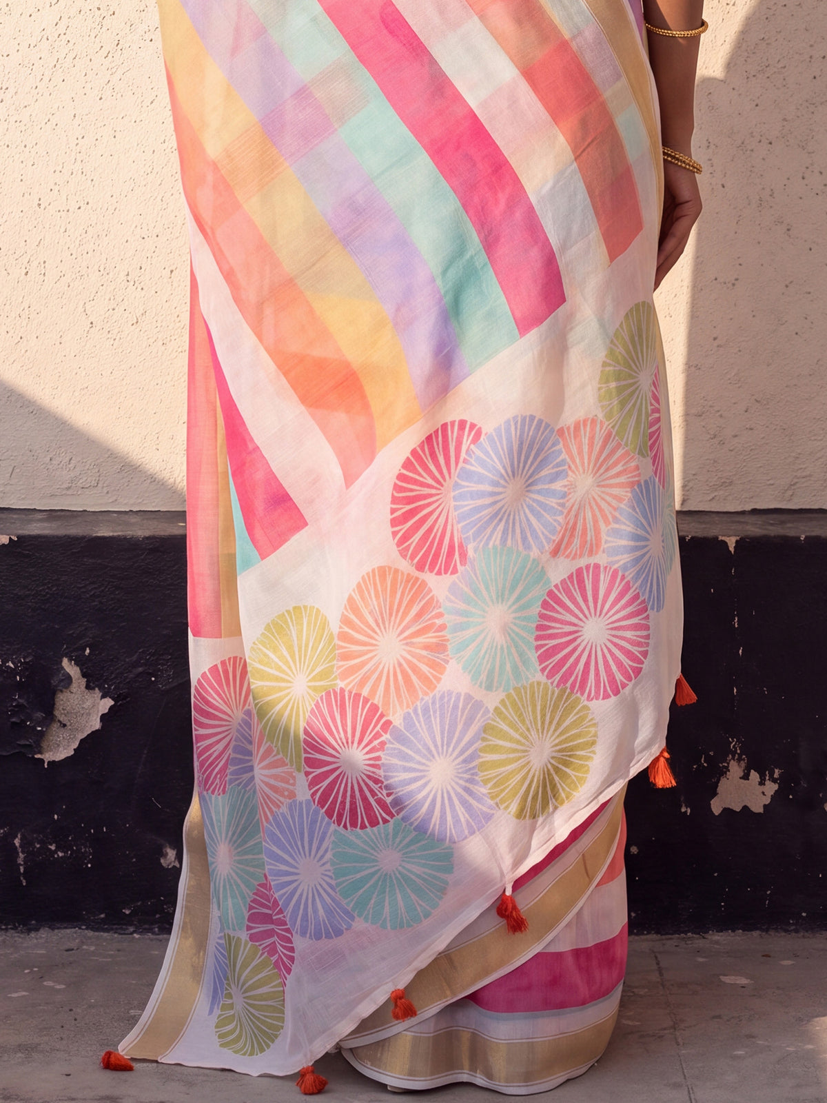 Multicolored Linen saree – detail view 5