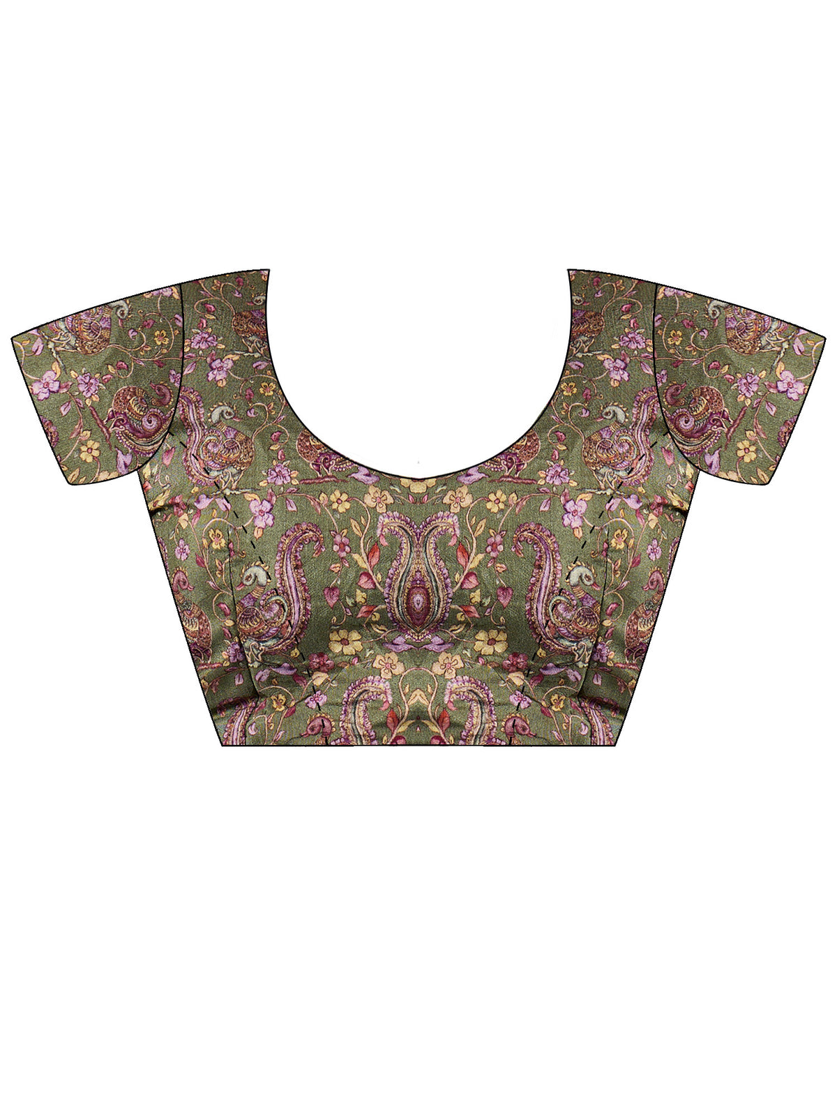 Unstitched sea green viscose silk blouse piece with floral design