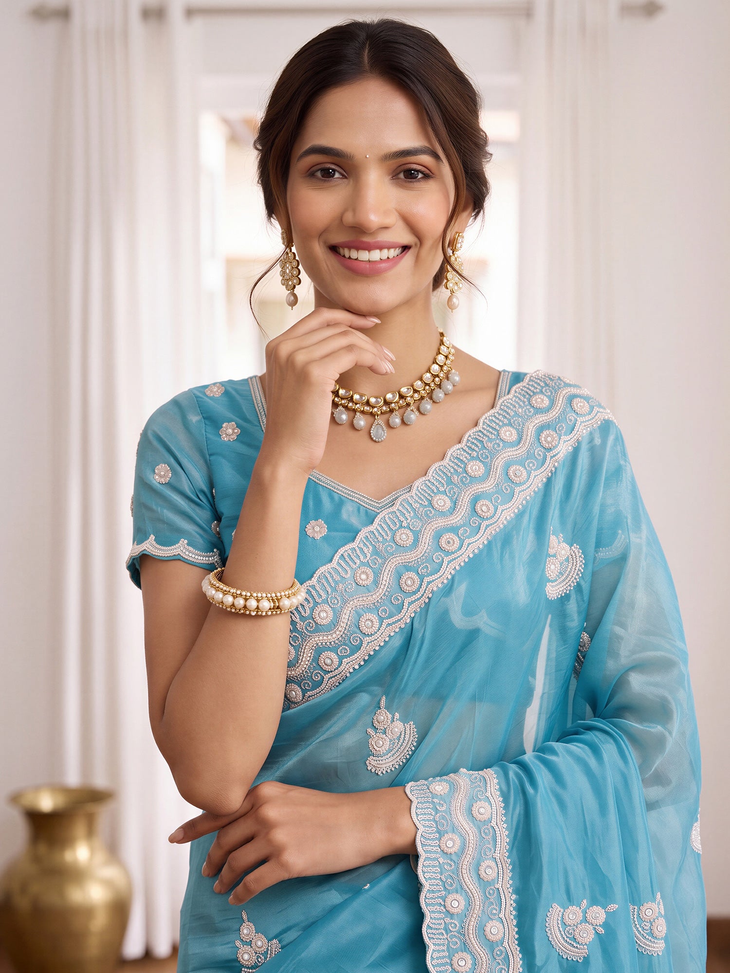 Light Blue Paper Silk saree – detail view 4