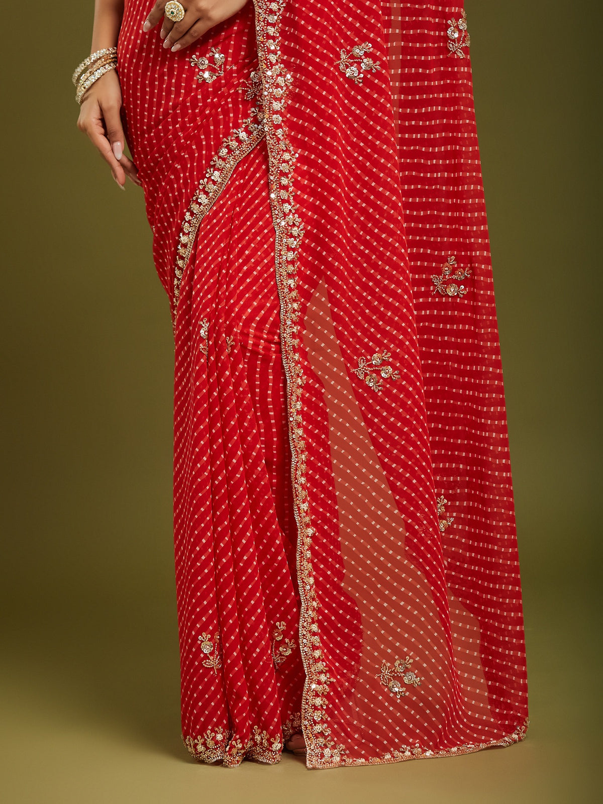 Red Georgette saree – detail view 4