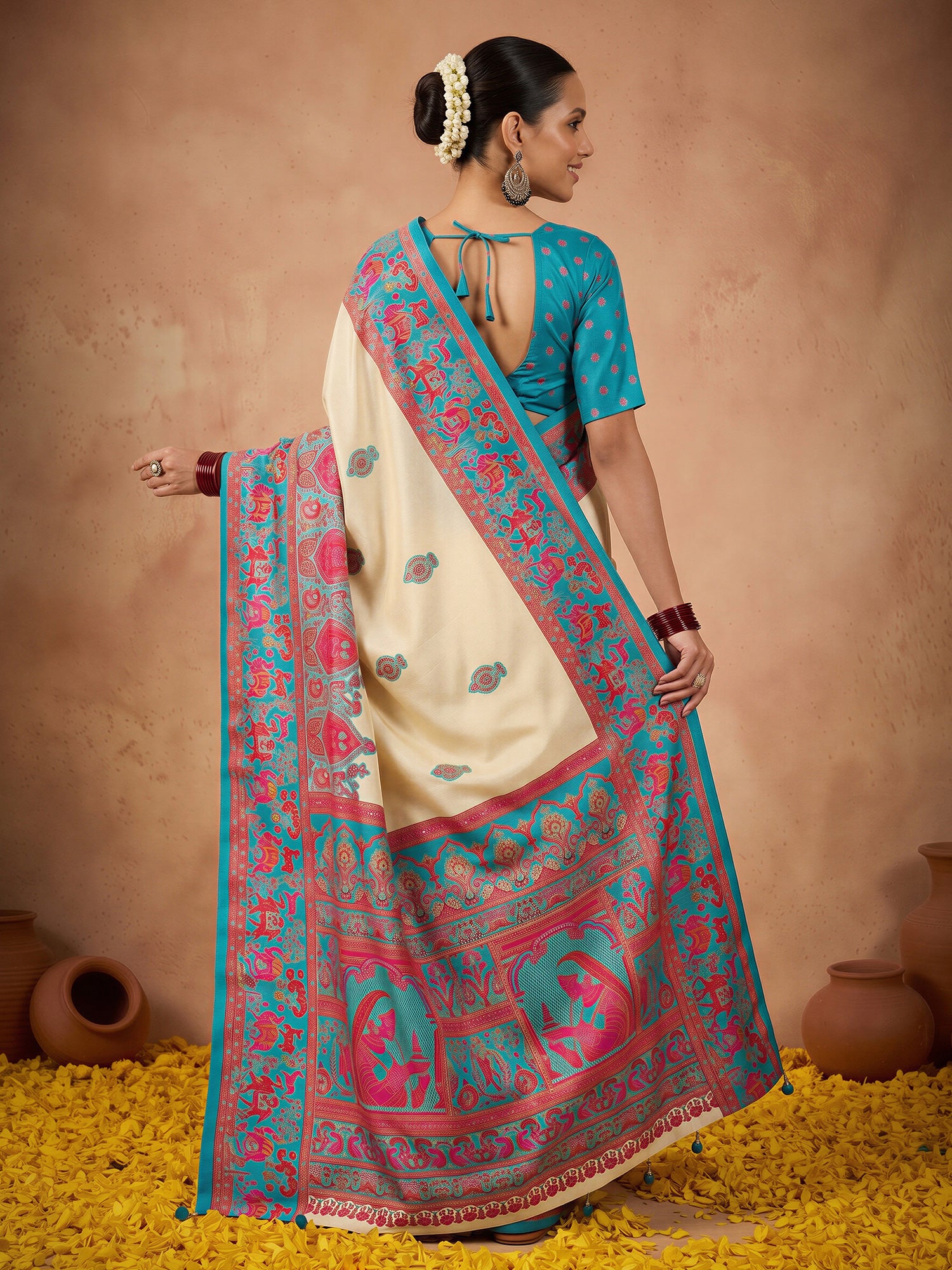Teal Blue Silk Blend saree – detail view 1